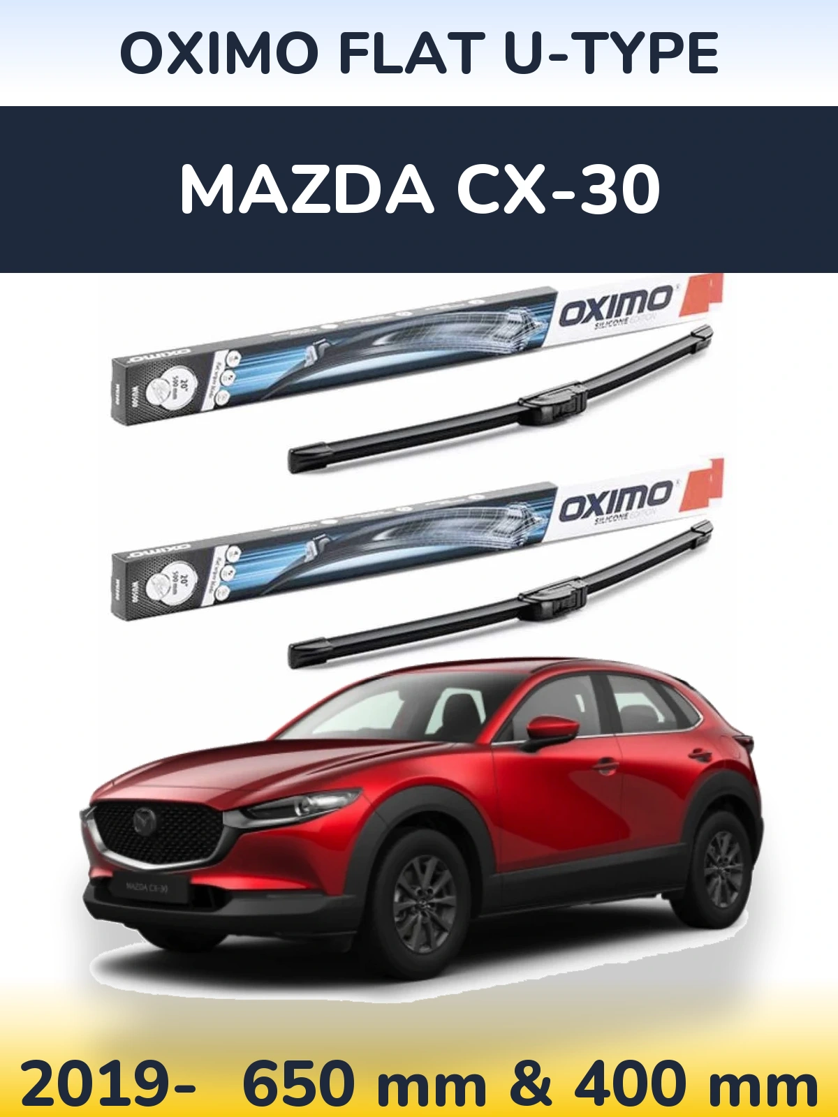 Komplet przednich wycieraczek Oximo Flat U-type 650 & 400 mm do Mazda CX-30 2019-2026