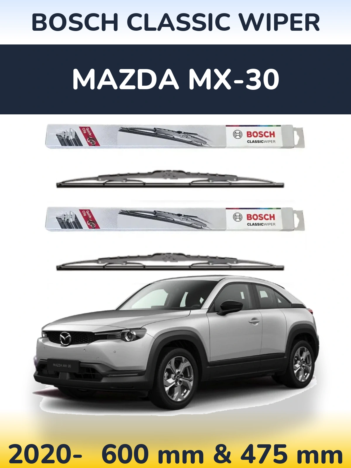 Komplet przednich wycieraczek BOSCH Classic Wiper 600 & 475 mm do Mazda MX-30 2020-2026