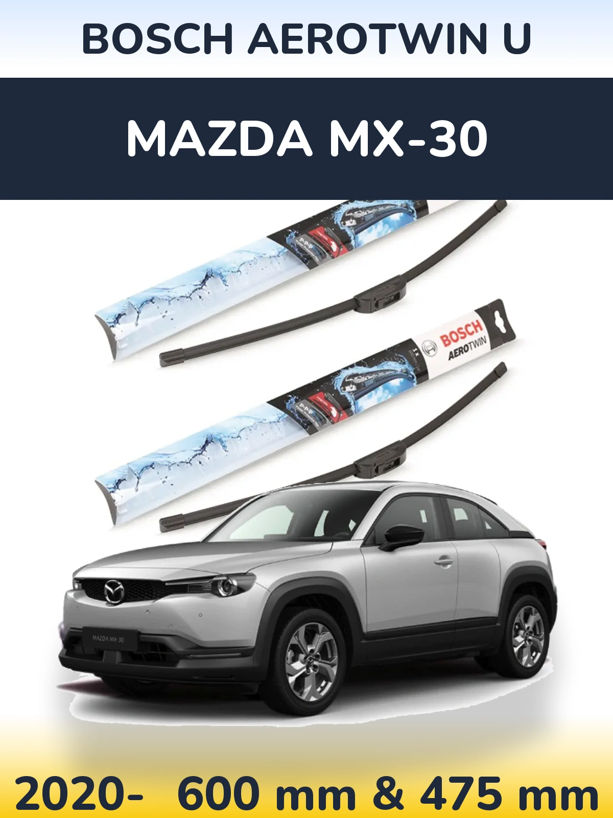 Комплект передних дворников BOSCH AeroTwin U 600 & 475 мм для Mazda MX-30 2020-2026
