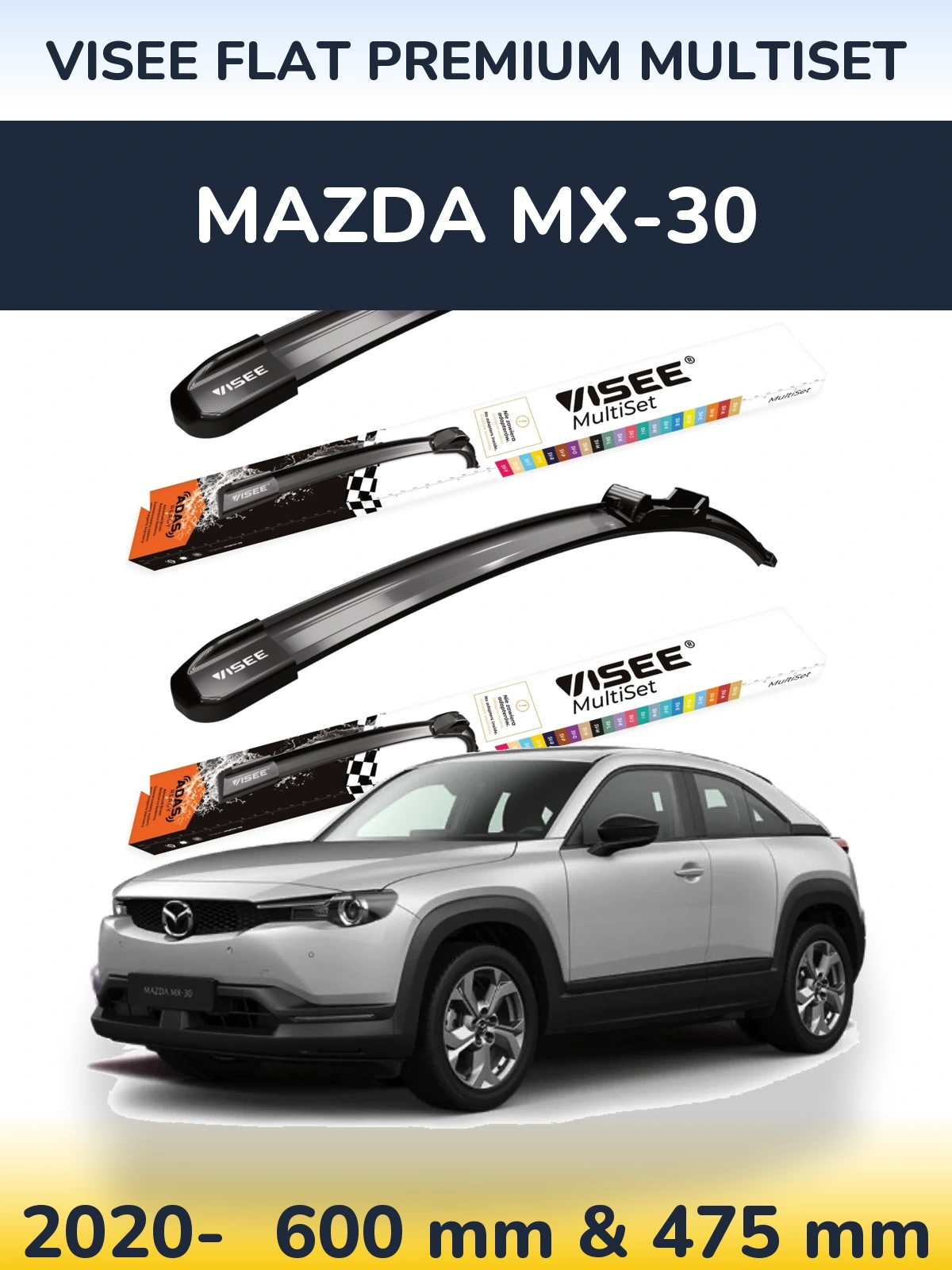Komplet przednich wycieraczek VISEE FLAT PREMIUM MultiSet 600 & 475 mm do Mazda MX-30 2020-2026
