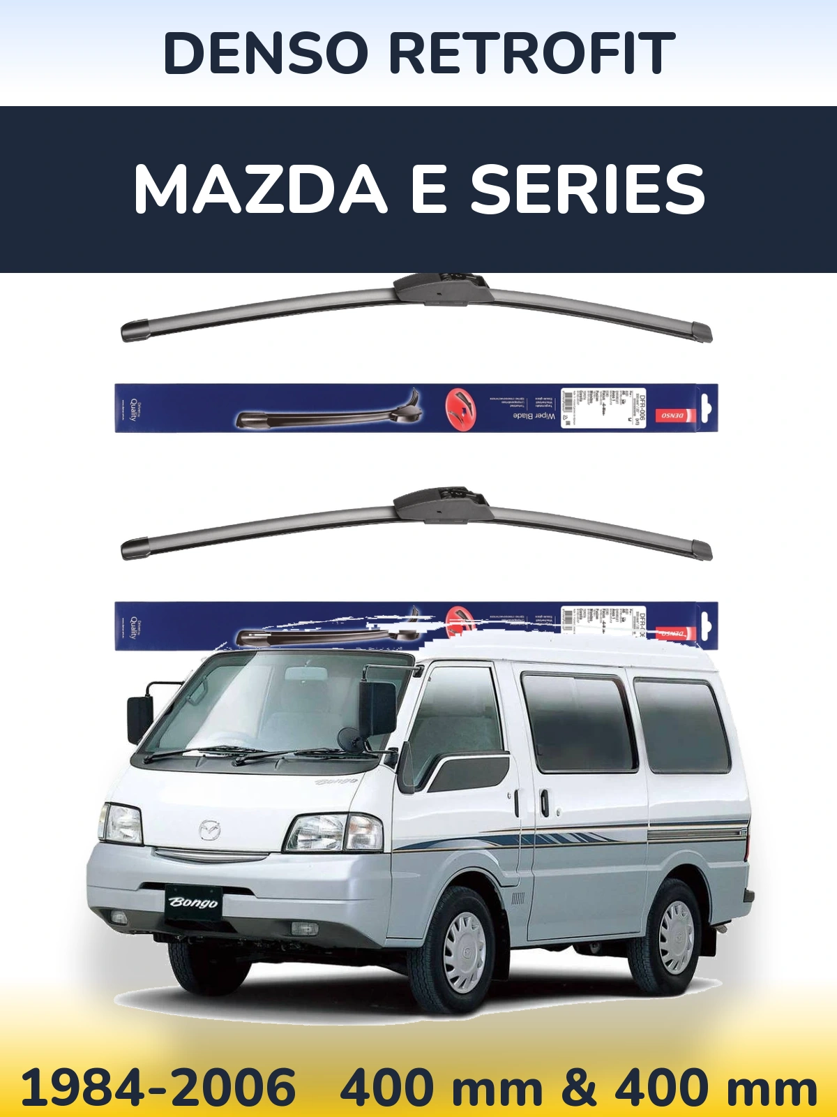 Front wiper blade set Denso Retrofit 400 & 400 mm for Mazda E Series 1984-2006