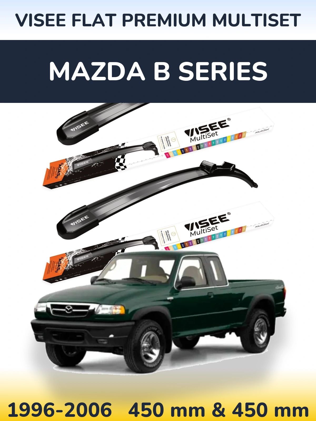 Komplet przednich wycieraczek VISEE FLAT PREMIUM MultiSet 450 & 450 mm do Mazda B Series 1996-2006