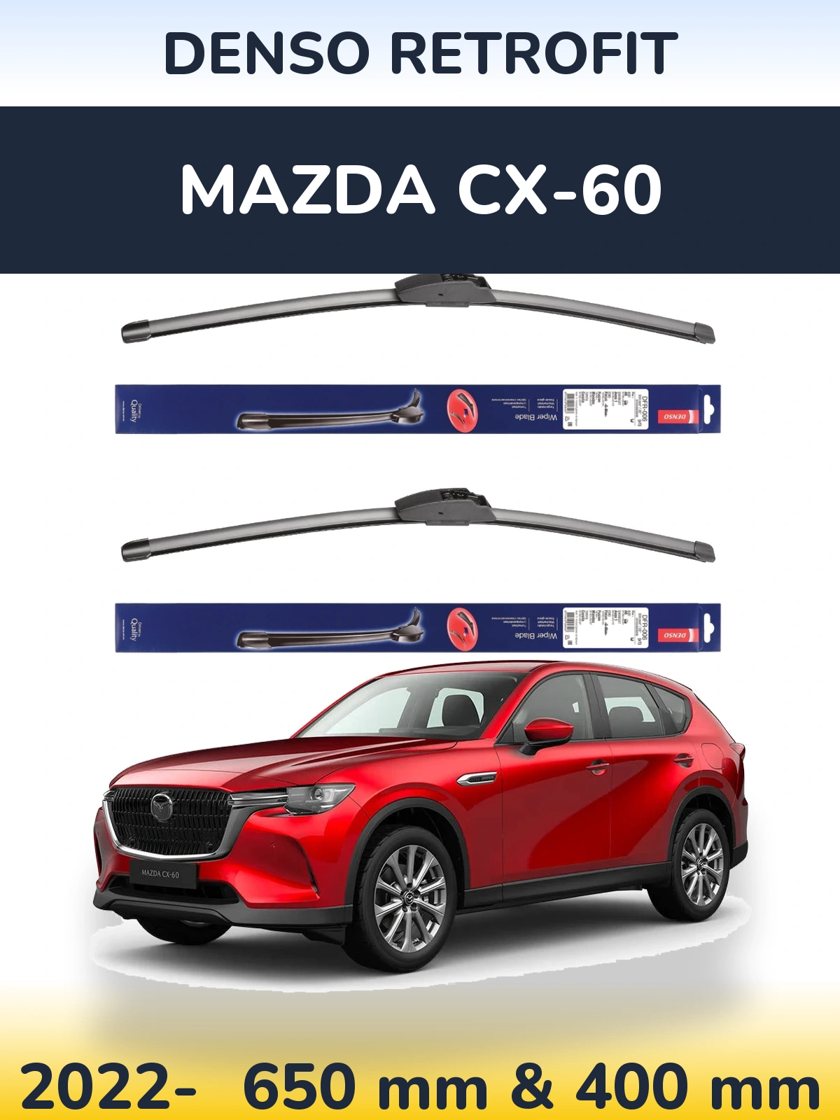 Комплект передних дворников Denso Retrofit 650 & 400 мм для Mazda CX-60 2022-2026