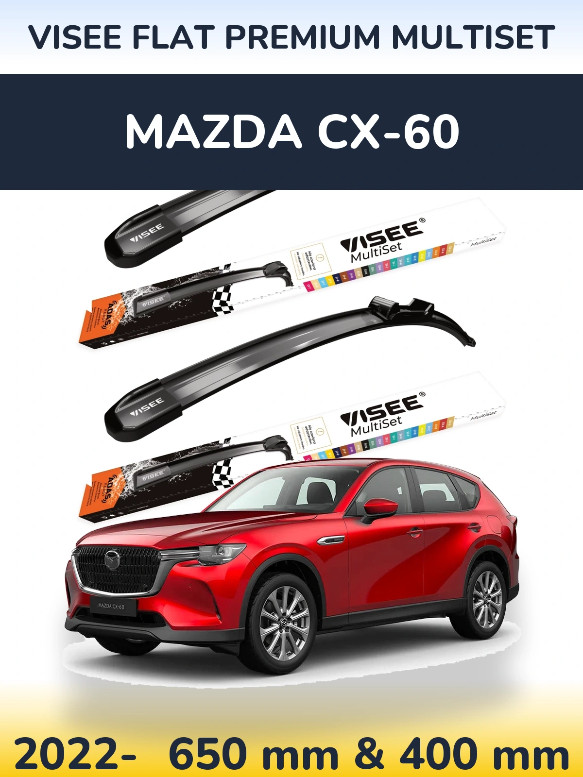 Front wiper blade set VISEE FLAT PREMIUM MultiSet 650 & 400 mm for Mazda CX-60 2022-2026