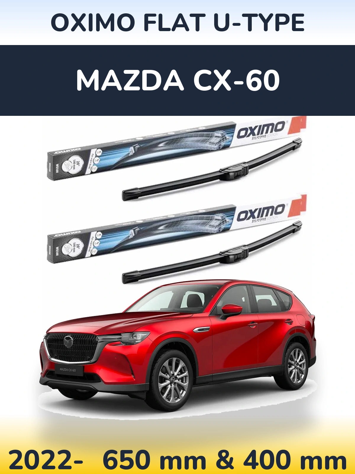 Komplet przednich wycieraczek Oximo Flat U-type 650 & 400 mm do Mazda CX-60 2022-2026