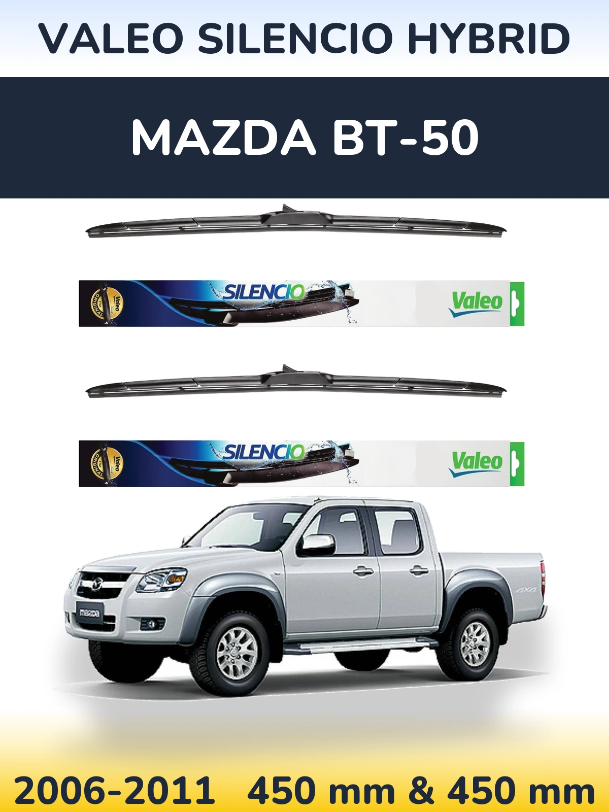 Комплект передних дворников Valeo Silencio Hybrid 450 & 450 мм для Mazda BT-50 2006-2011