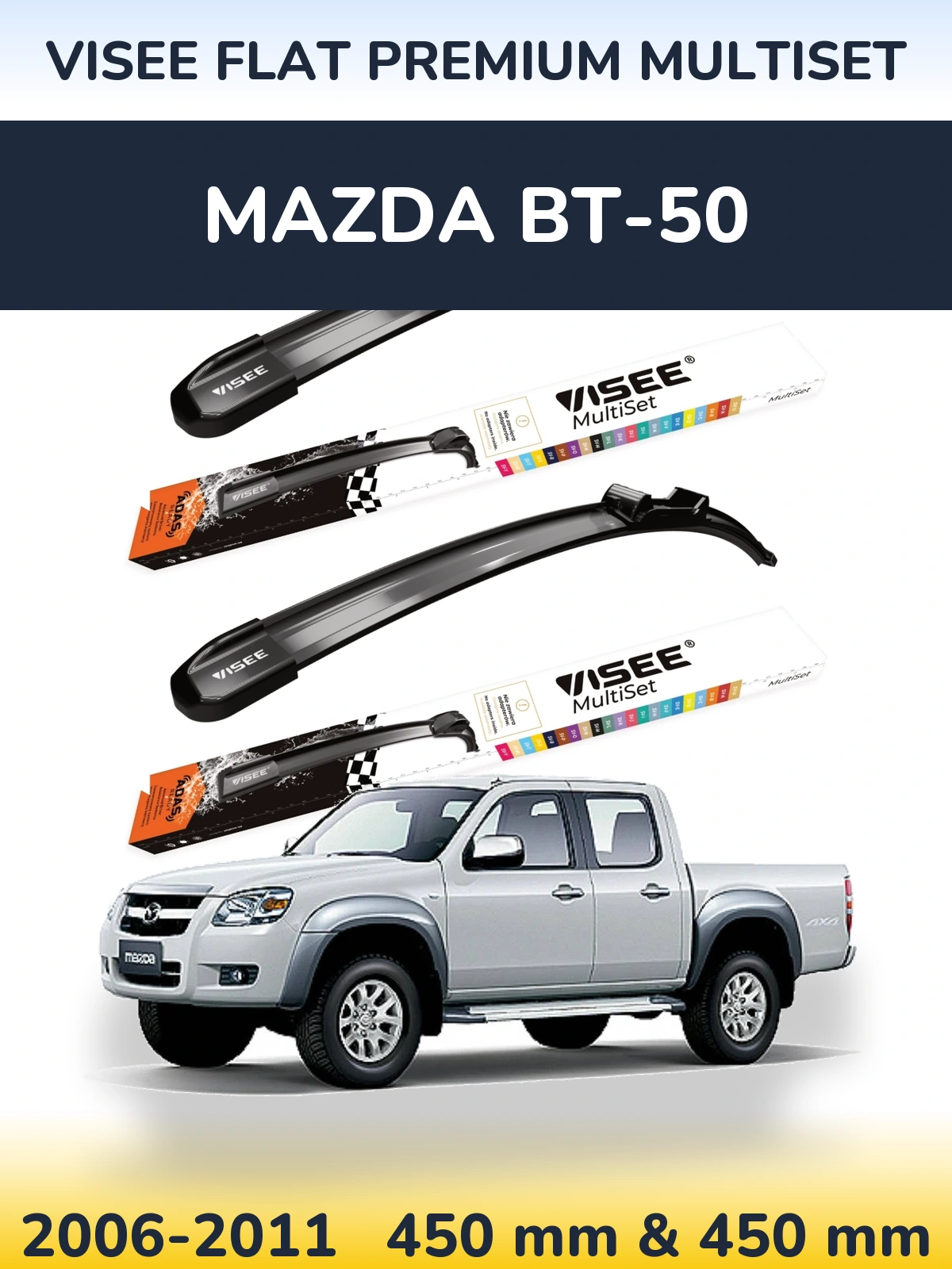 Komplet przednich wycieraczek VISEE FLAT PREMIUM MultiSet 450 & 450 mm do Mazda BT-50 2006-2011