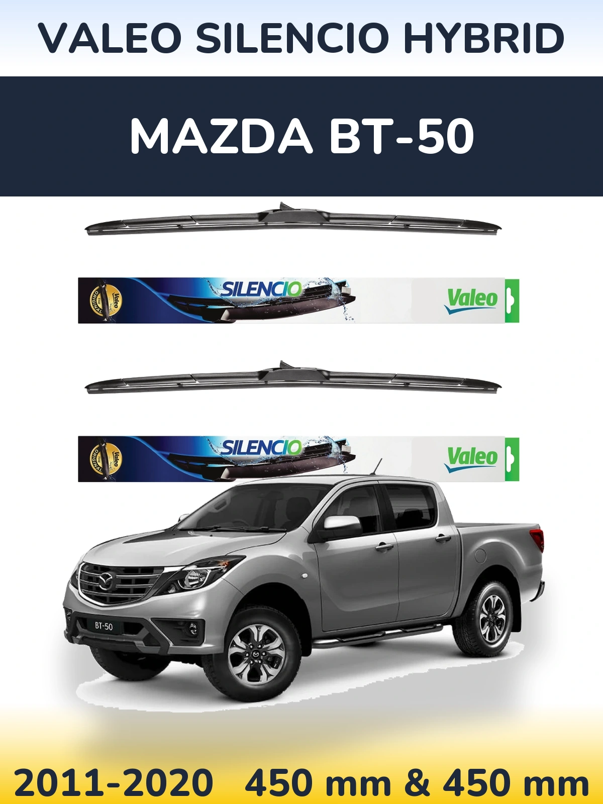 Komplet przednich wycieraczek Valeo Silencio Hybrid 450 & 450 mm do Mazda BT-50 2011-2020