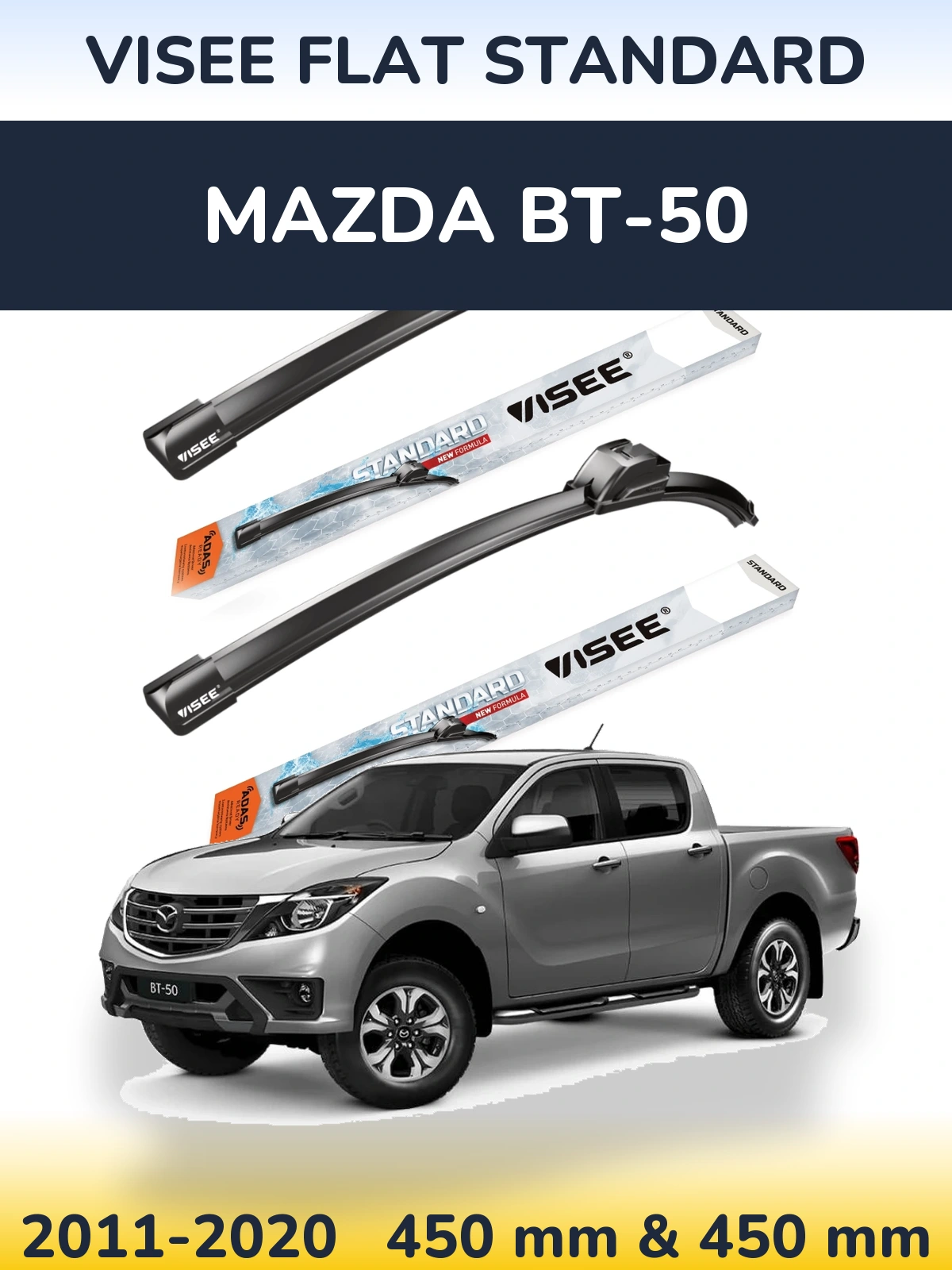 Komplet przednich wycieraczek VISEE FLAT STANDARD 450 & 450 mm do Mazda BT-50 2011-2020