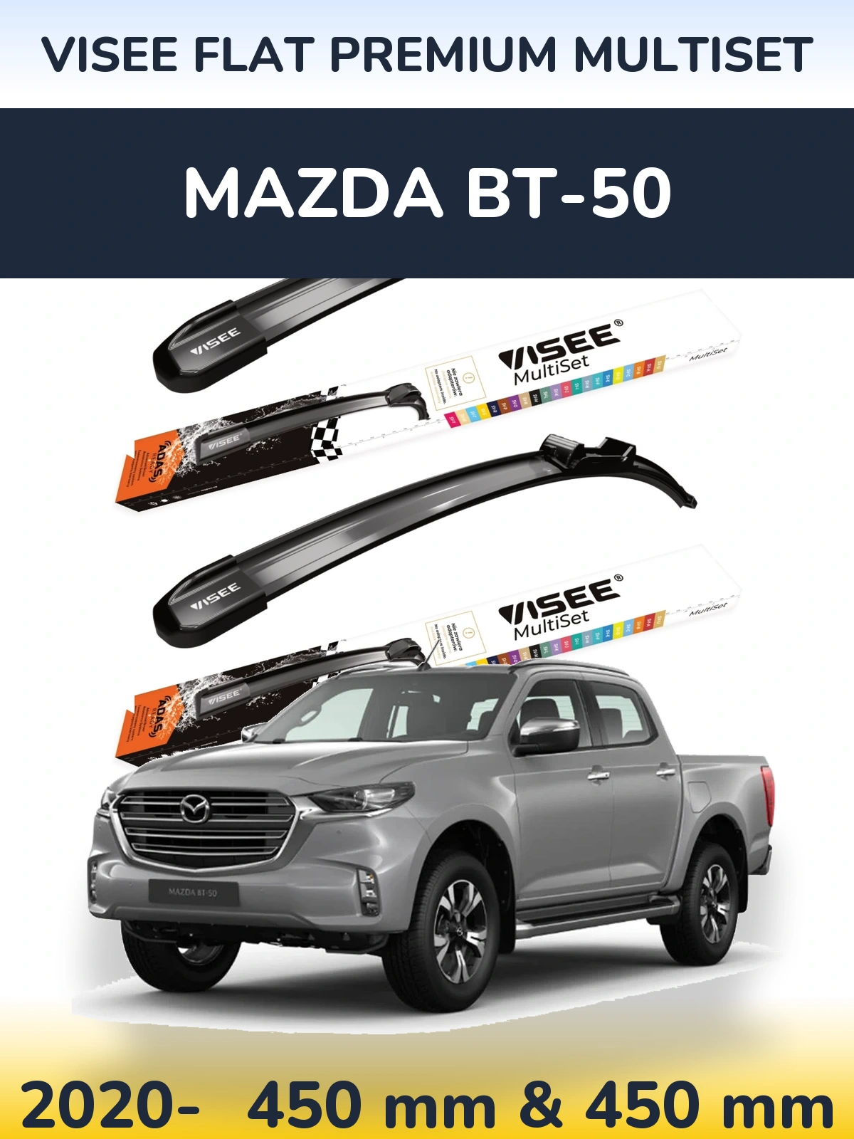 Komplet przednich wycieraczek VISEE FLAT PREMIUM MultiSet 450 & 450 mm do Mazda BT-50 2020-2026