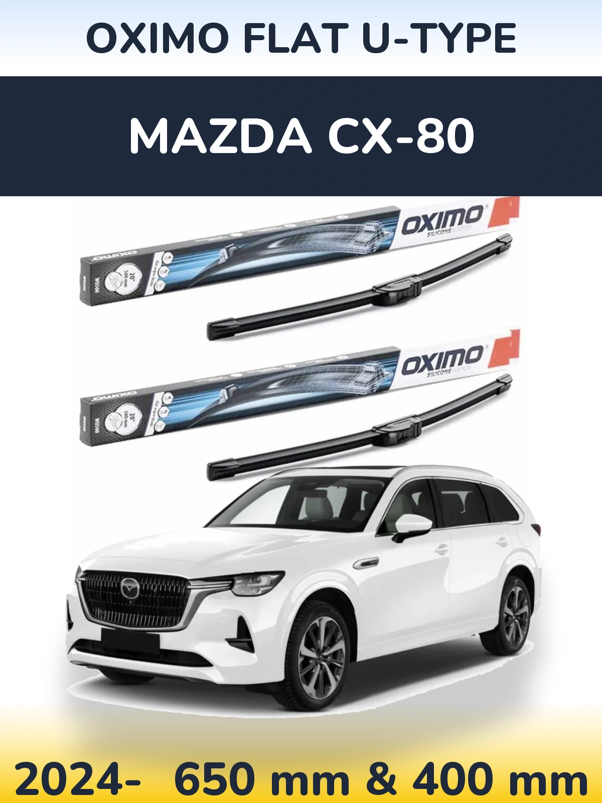 Komplet przednich wycieraczek Oximo Flat U-type 650 & 400 mm do Mazda CX-80 2024-2026
