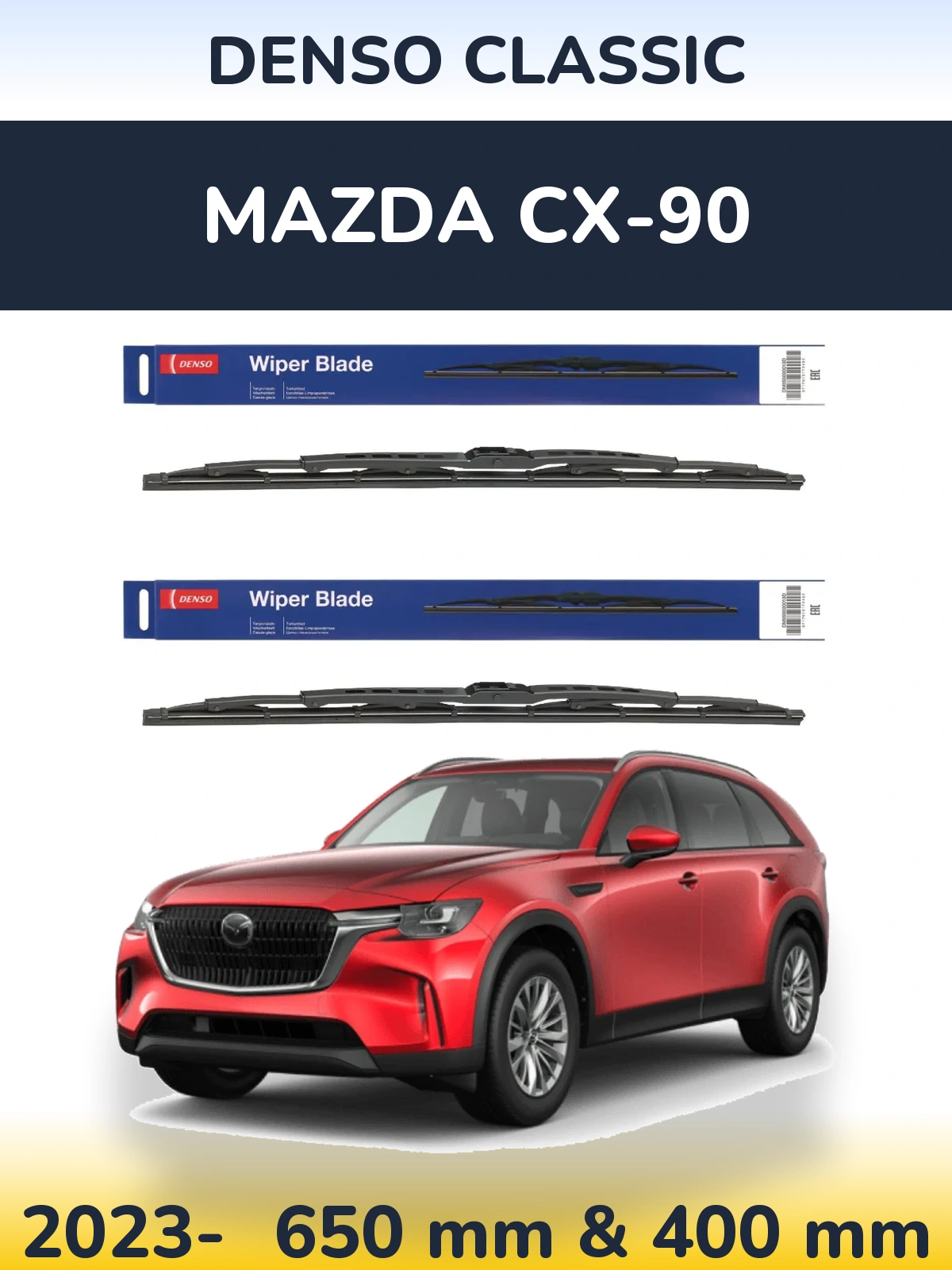 Front wiper blade set Denso Classic 650 & 400 mm for Mazda CX-90 2023-2026