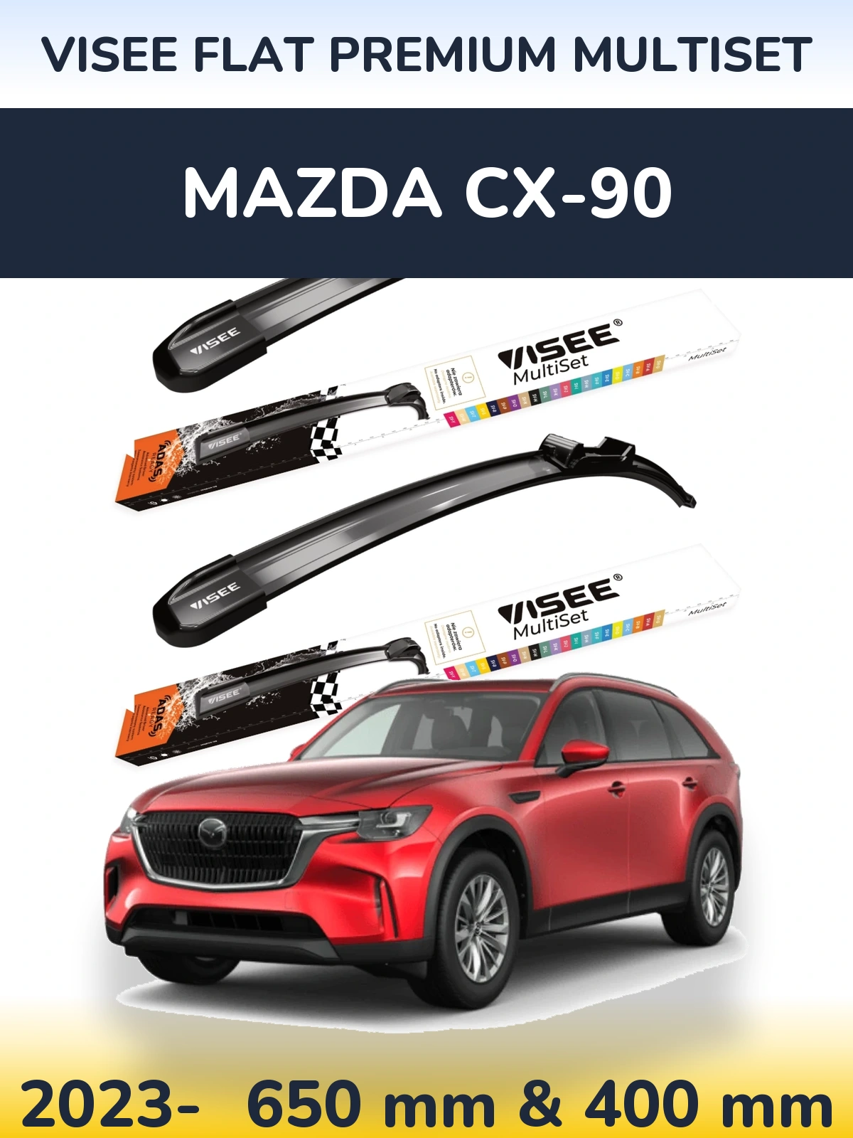Front wiper blade set VISEE FLAT PREMIUM MultiSet 650 & 400 mm for Mazda CX-90 2023-2026