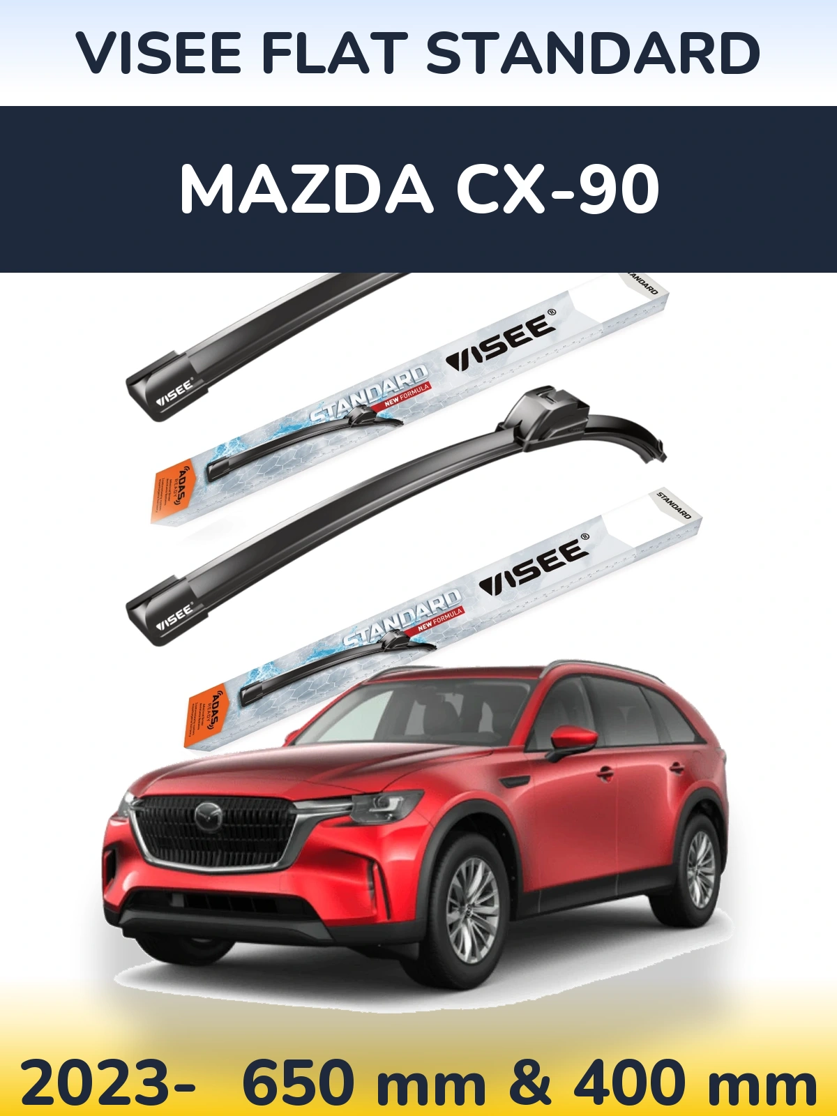 Front wiper blade set VISEE FLAT STANDARD 650 & 400 mm for Mazda CX-90 2023-2026