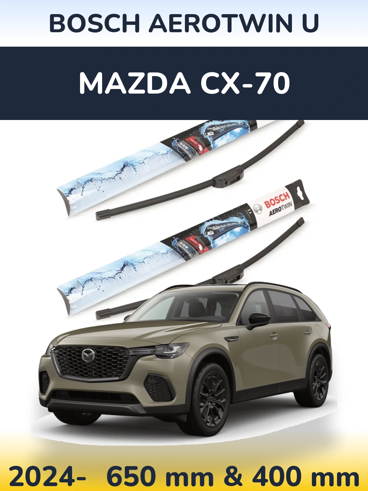 Front wiper blade set BOSCH AeroTwin U 650 & 400 mm for Mazda CX-70 2024-2026