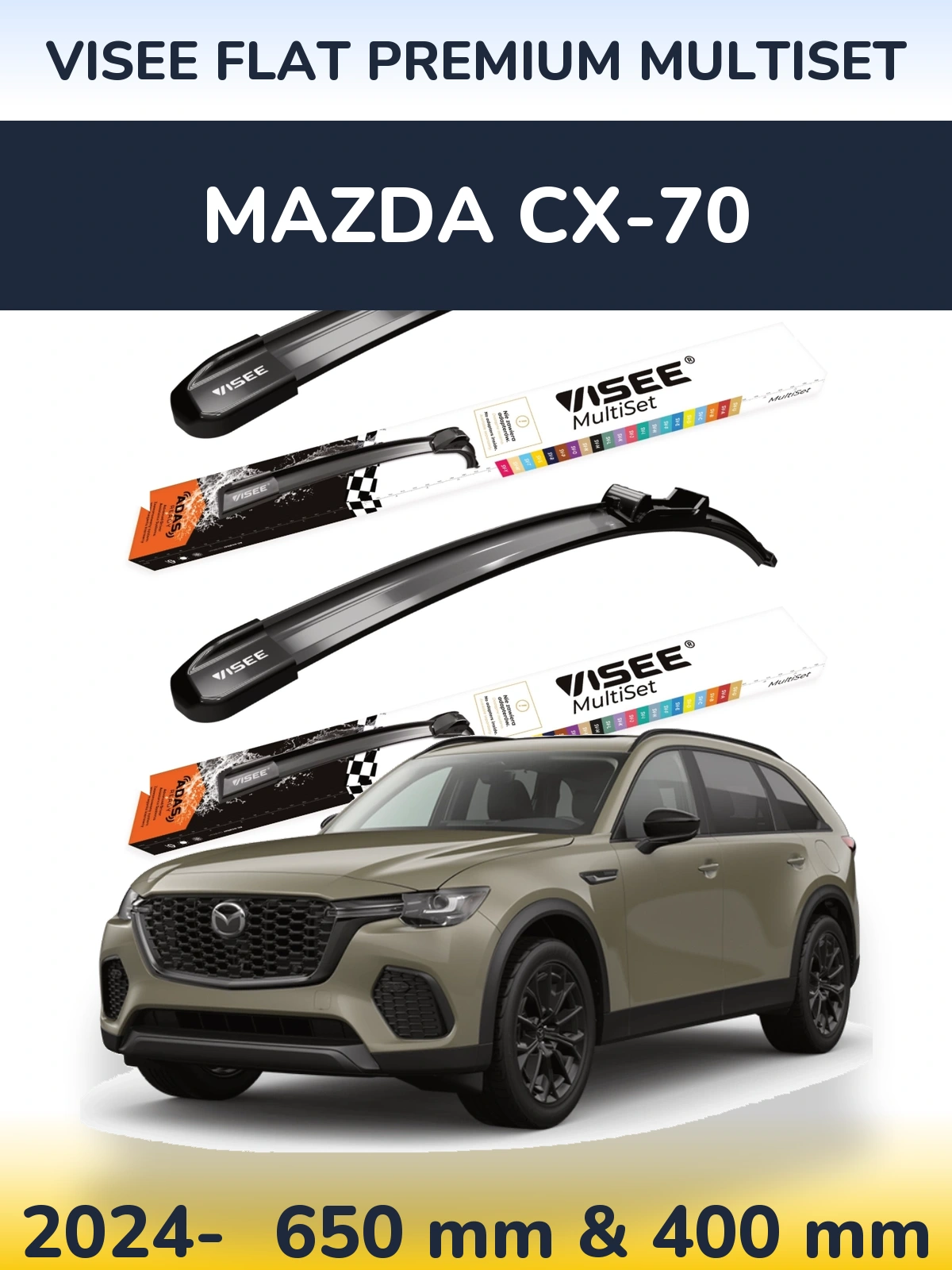 Komplet przednich wycieraczek VISEE FLAT PREMIUM MultiSet 650 & 400 mm do Mazda CX-70 2024-2026