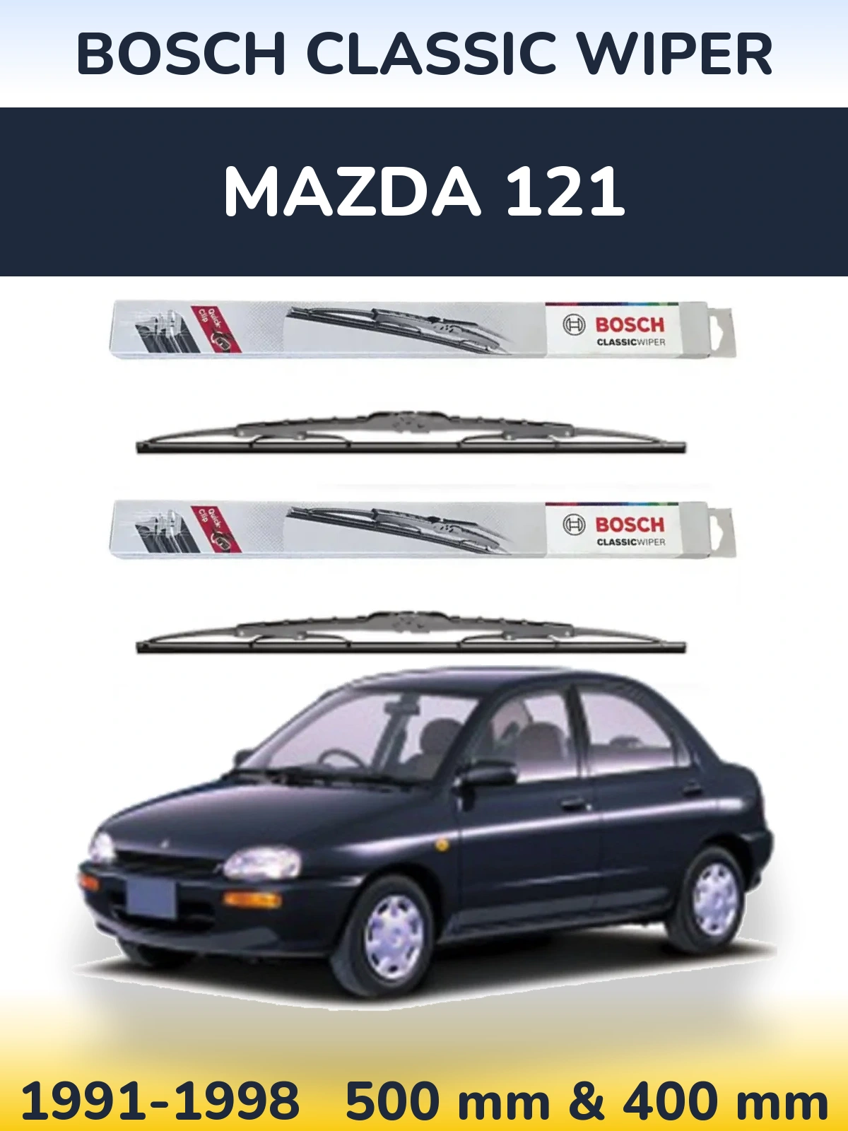 Front wiper blade set BOSCH Classic Wiper 500 & 400 mm for Mazda 121 1991-1998