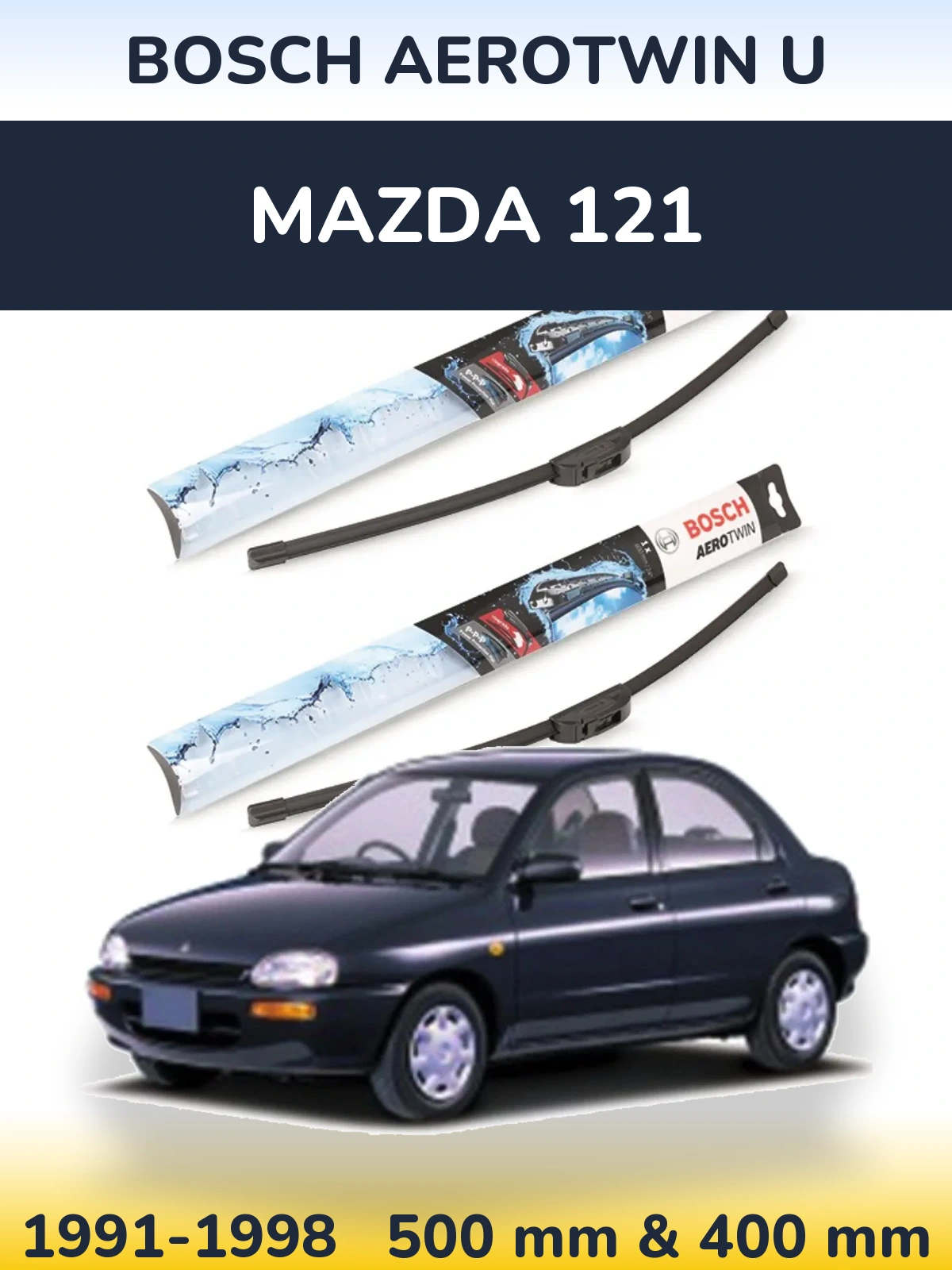 Komplet przednich wycieraczek BOSCH AeroTwin U 500 & 400 mm do Mazda 121 1991-1998