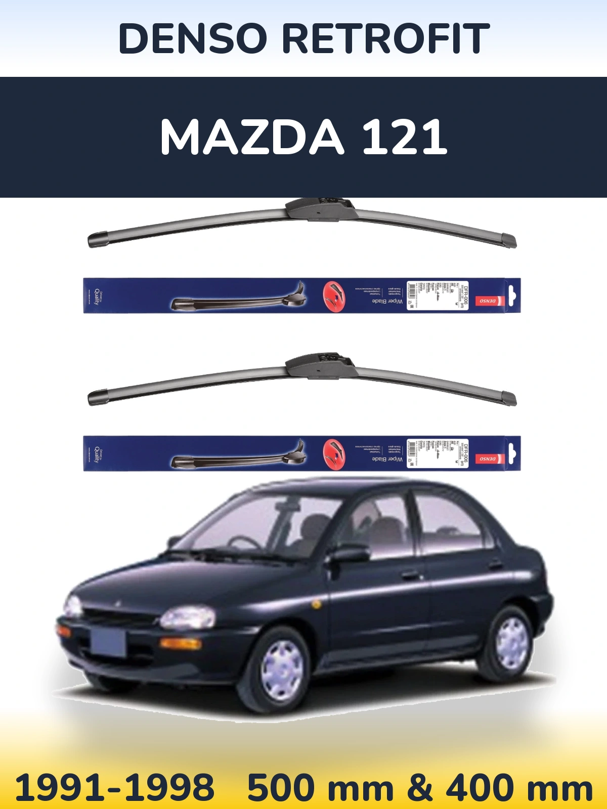 Komplet przednich wycieraczek Denso Retrofit 500 & 400 mm do Mazda 121 1991-1998
