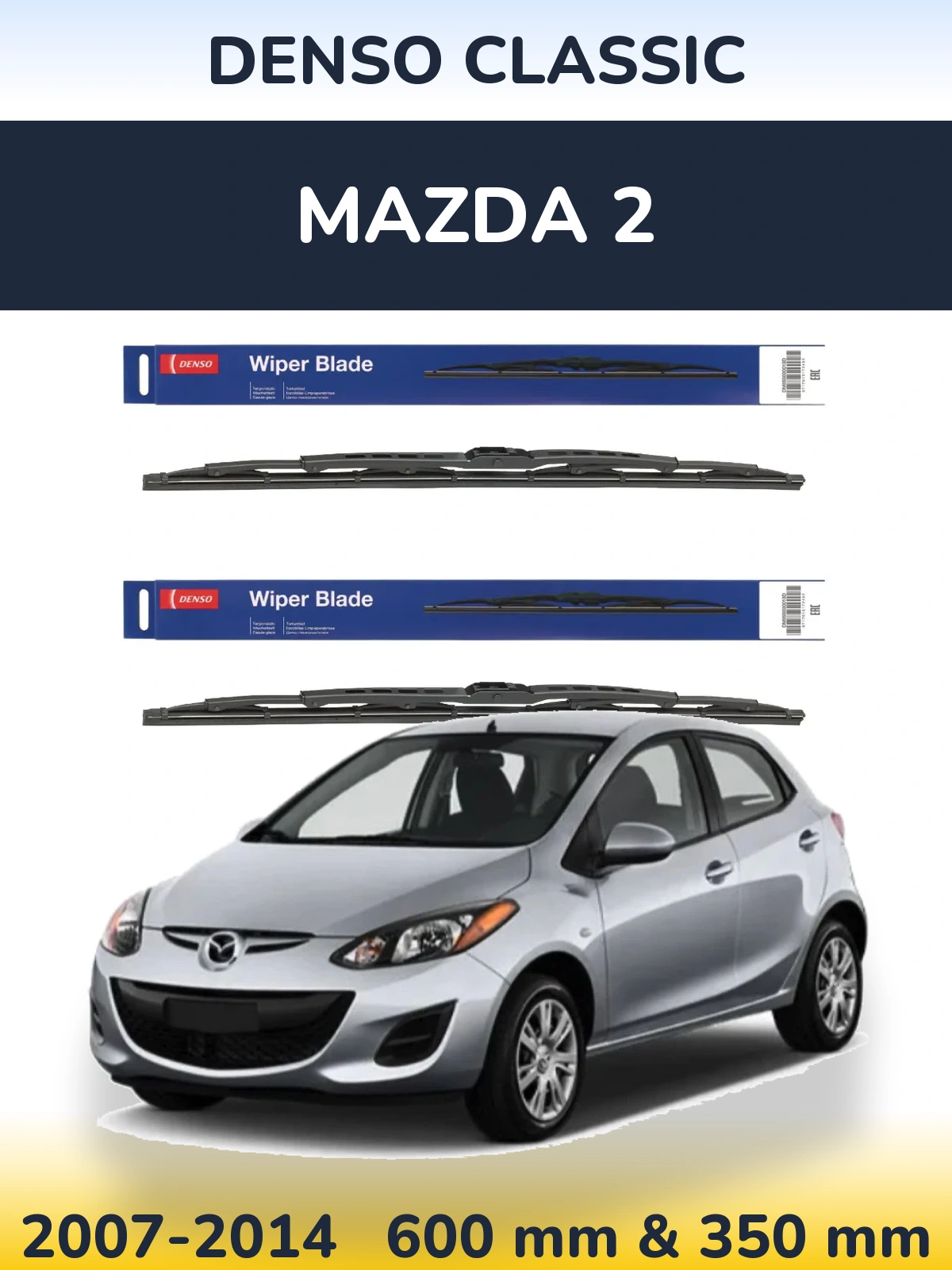 Komplet przednich wycieraczek Denso Classic 600 & 350 mm do Mazda 2 2007-2014