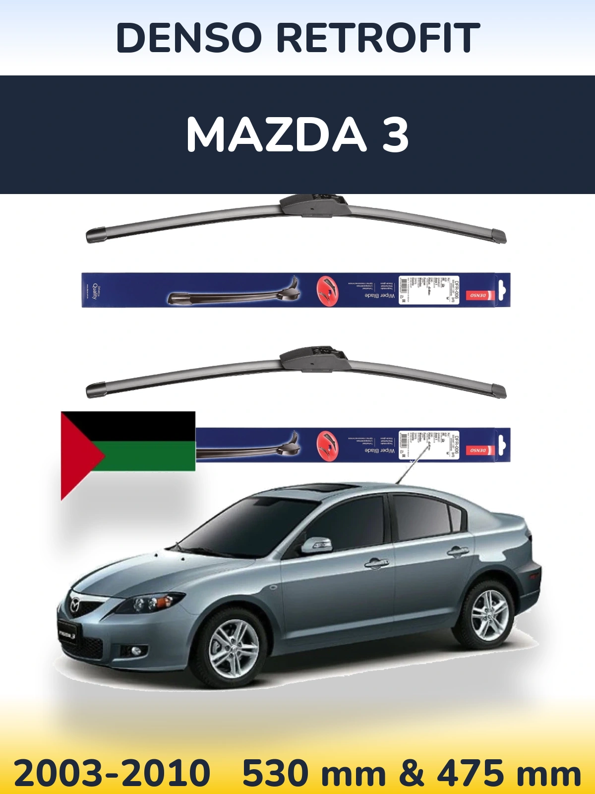 Front wiper blade set Denso Retrofit 530 & 475 mm for Mazda 3 2003-2010