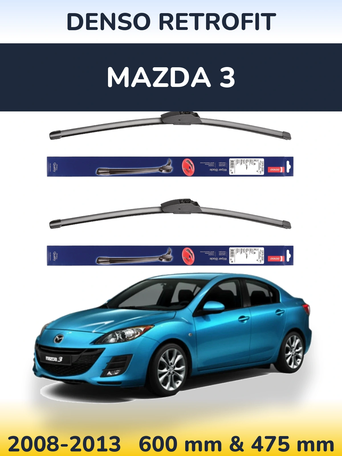 Komplet przednich wycieraczek Denso Retrofit 600 & 475 mm do Mazda 3 2008-2013