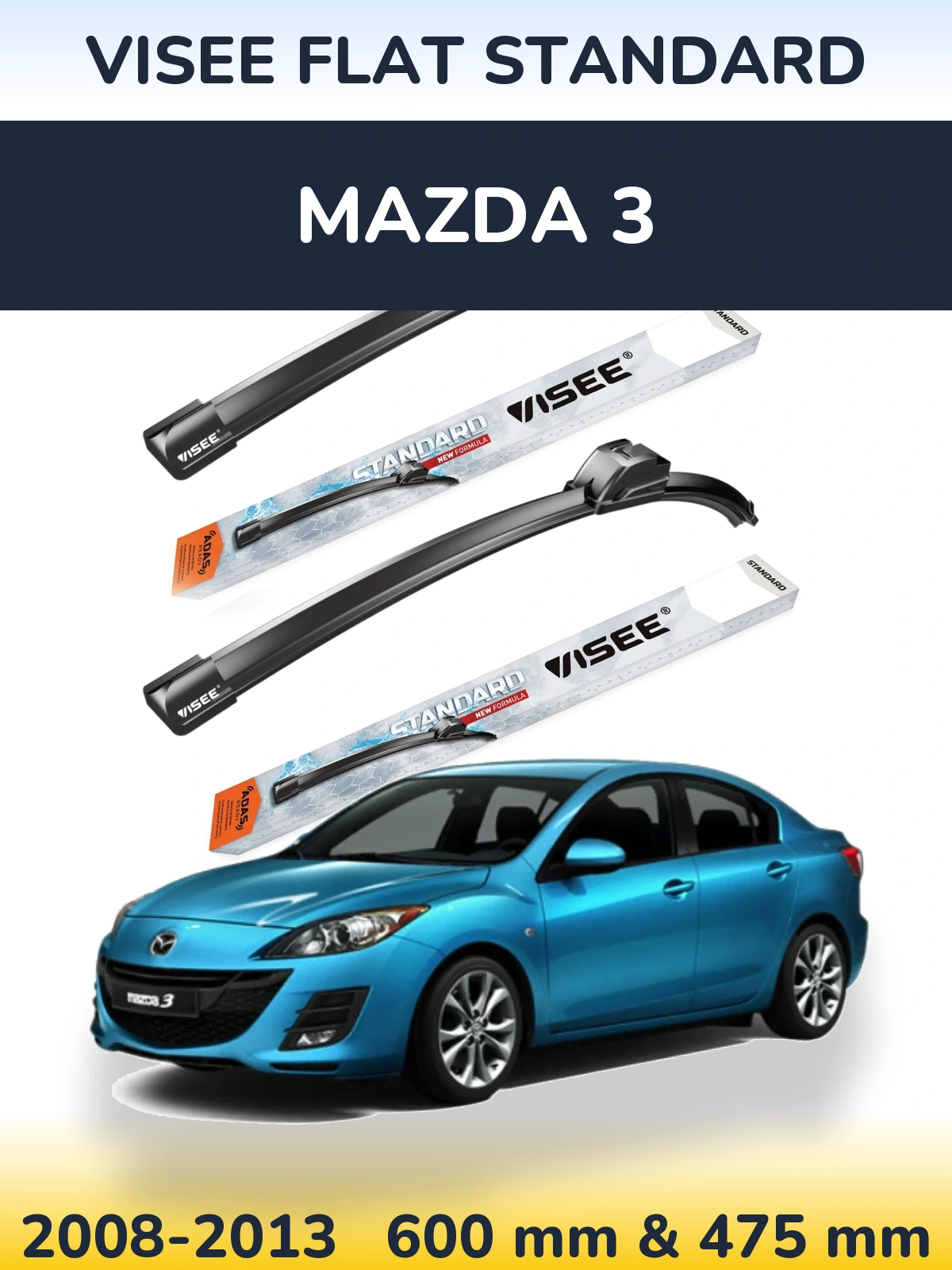 Комплект передних дворников VISEE FLAT STANDARD 600 & 475 мм для Mazda 3 2008-2013