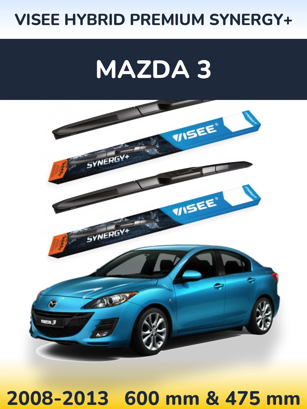 Комплект передних дворников VISEE HYBRID PREMIUM SYNERGY+ 600 & 475 мм для Mazda 3 2008-2013