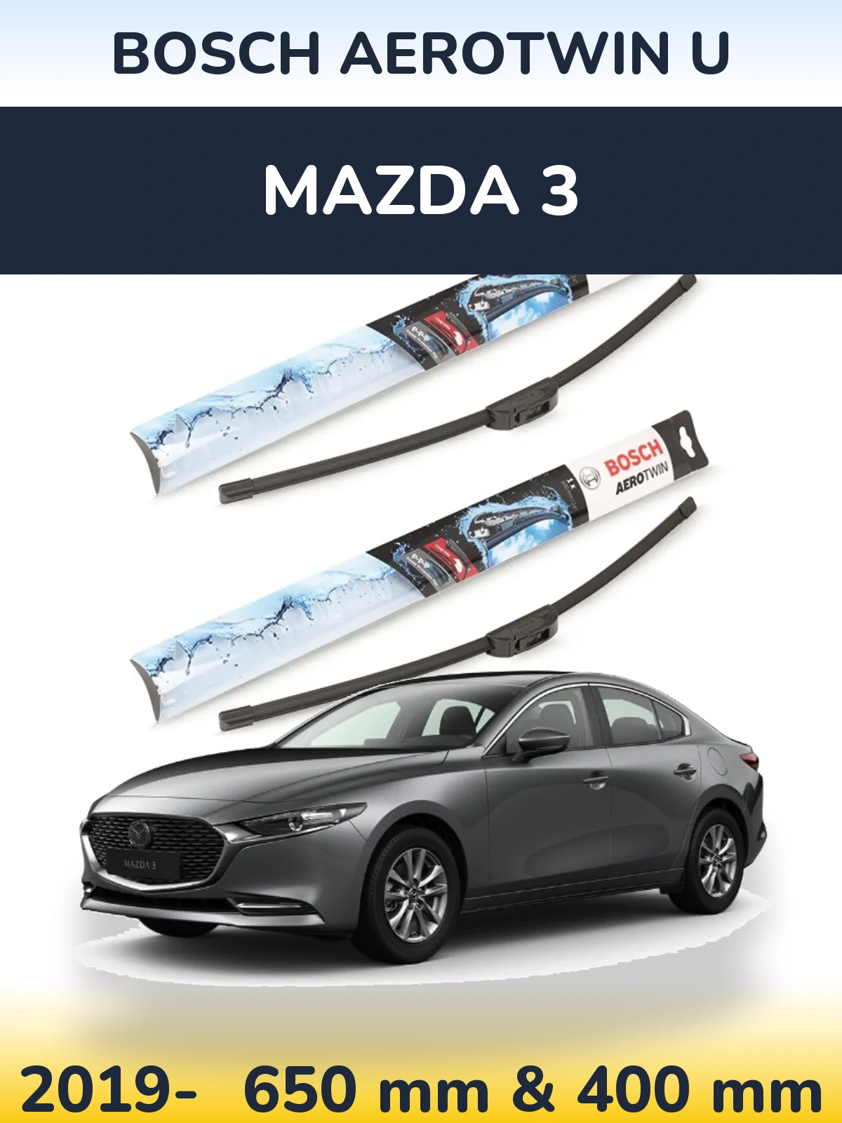 Комплект передних дворников BOSCH AeroTwin U 650 & 400 мм для Mazda 3 2019-2026