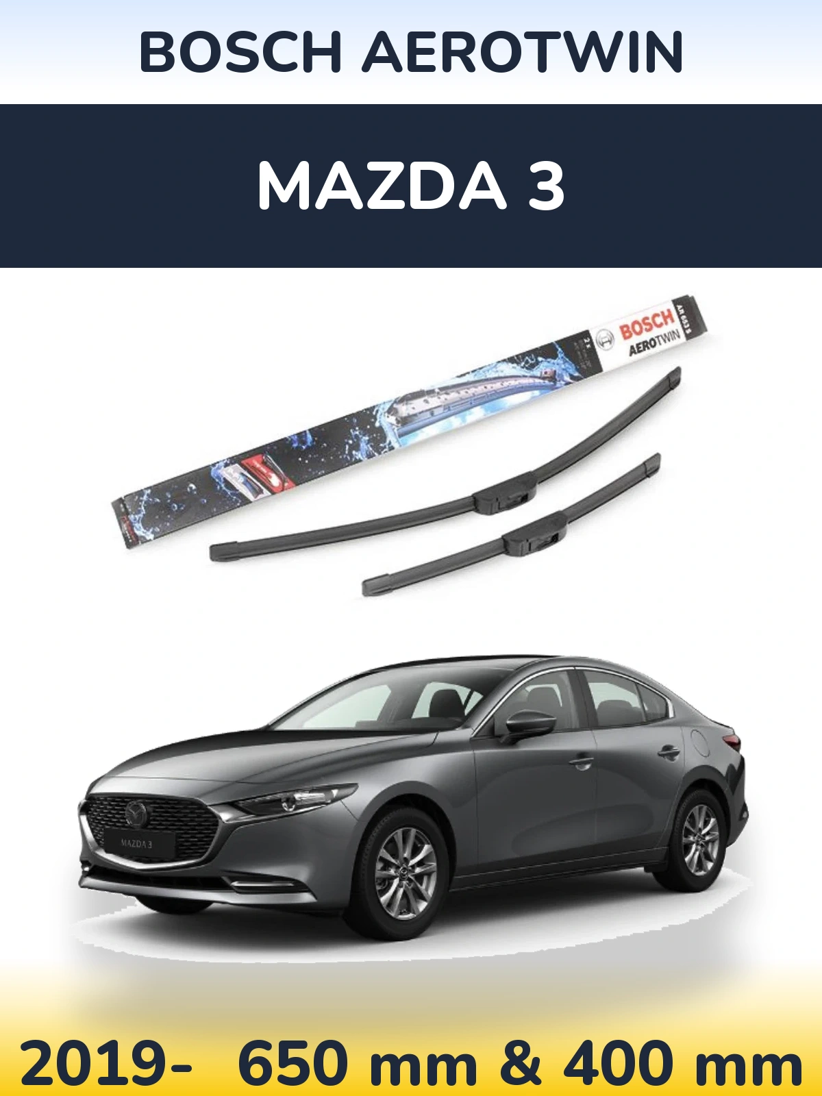 Komplet przednich wycieraczek BOSCH AeroTwin 650 & 400 mm do Mazda 3 2019-2026