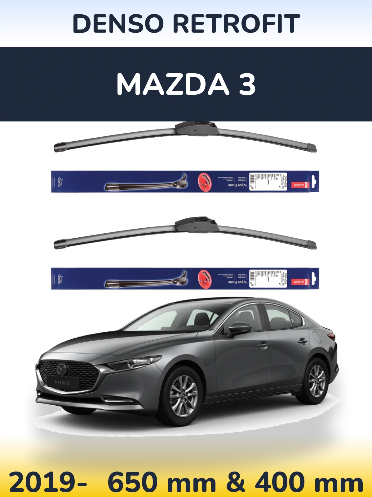 Комплект передних дворников Denso Retrofit 650 & 400 мм для Mazda 3 2019-2026