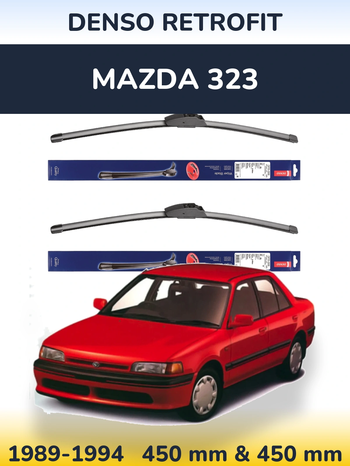 Komplet przednich wycieraczek Denso Retrofit 450 & 450 mm do Mazda 323 1989-1994