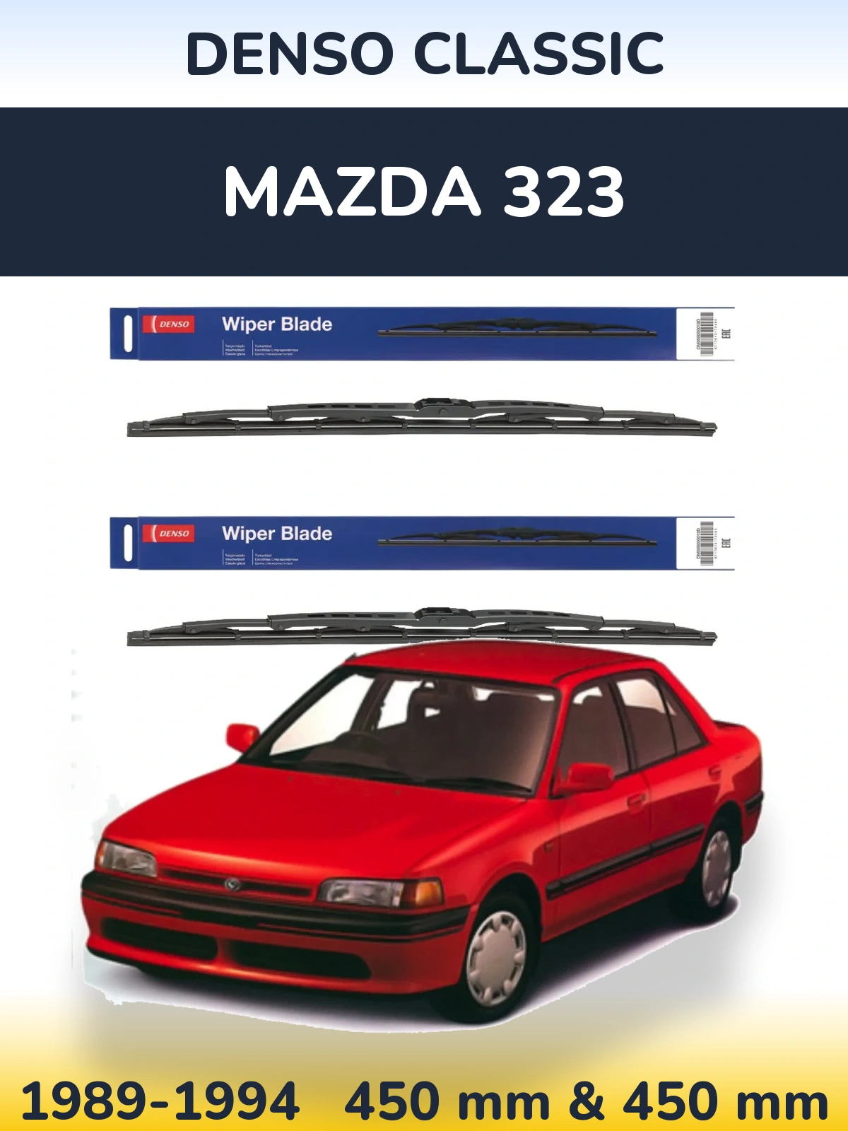 Front wiper blade set Denso Classic 450 & 450 mm for Mazda 323 1989-1994