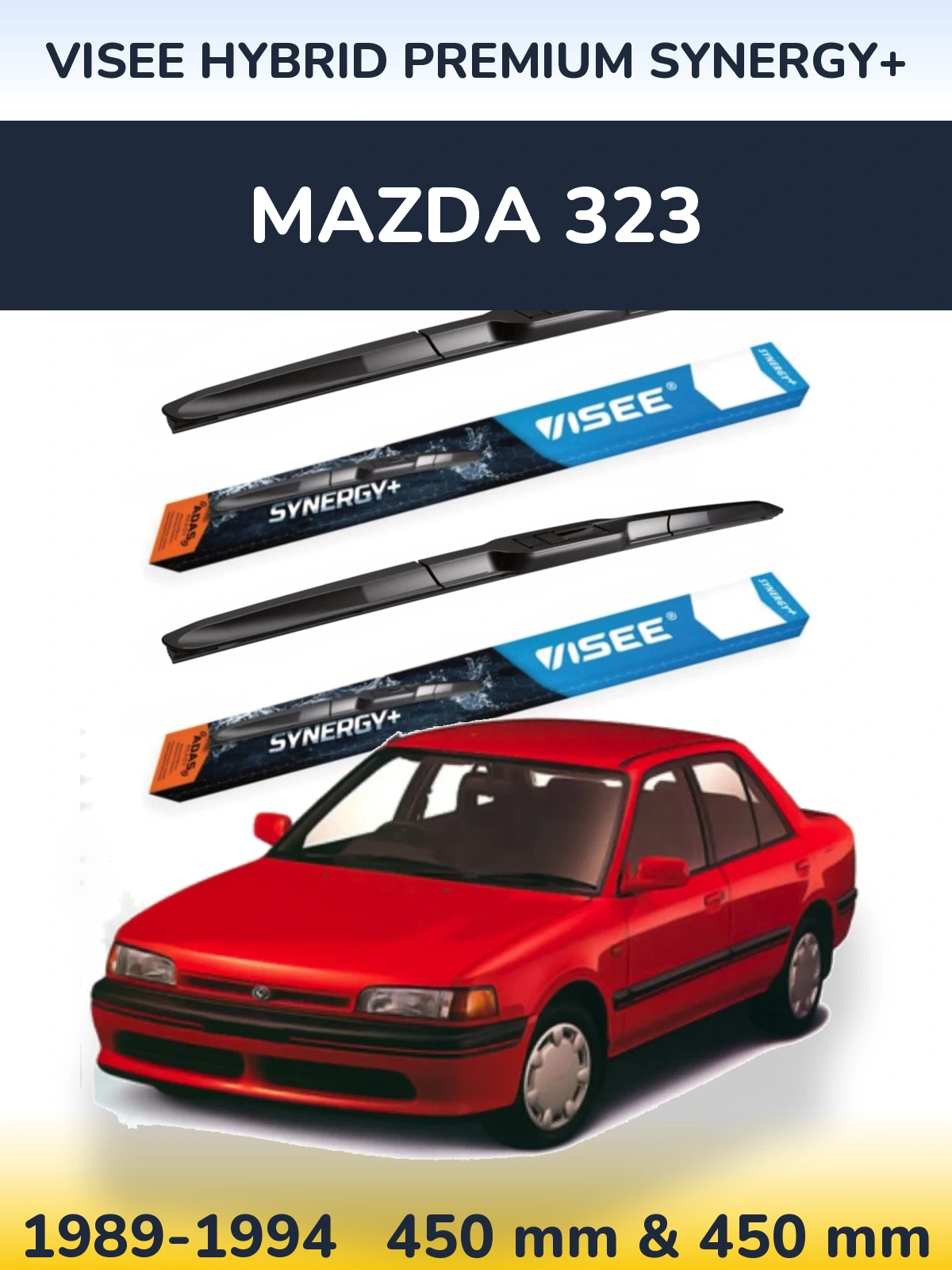 Komplet przednich wycieraczek VISEE HYBRID PREMIUM SYNERGY+ 450 & 450 mm do Mazda 323 1989-1994