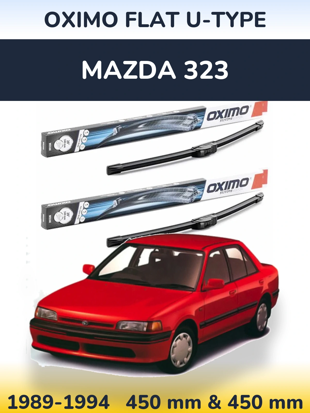 Komplet przednich wycieraczek Oximo Flat U-type 450 & 450 mm do Mazda 323 1989-1994