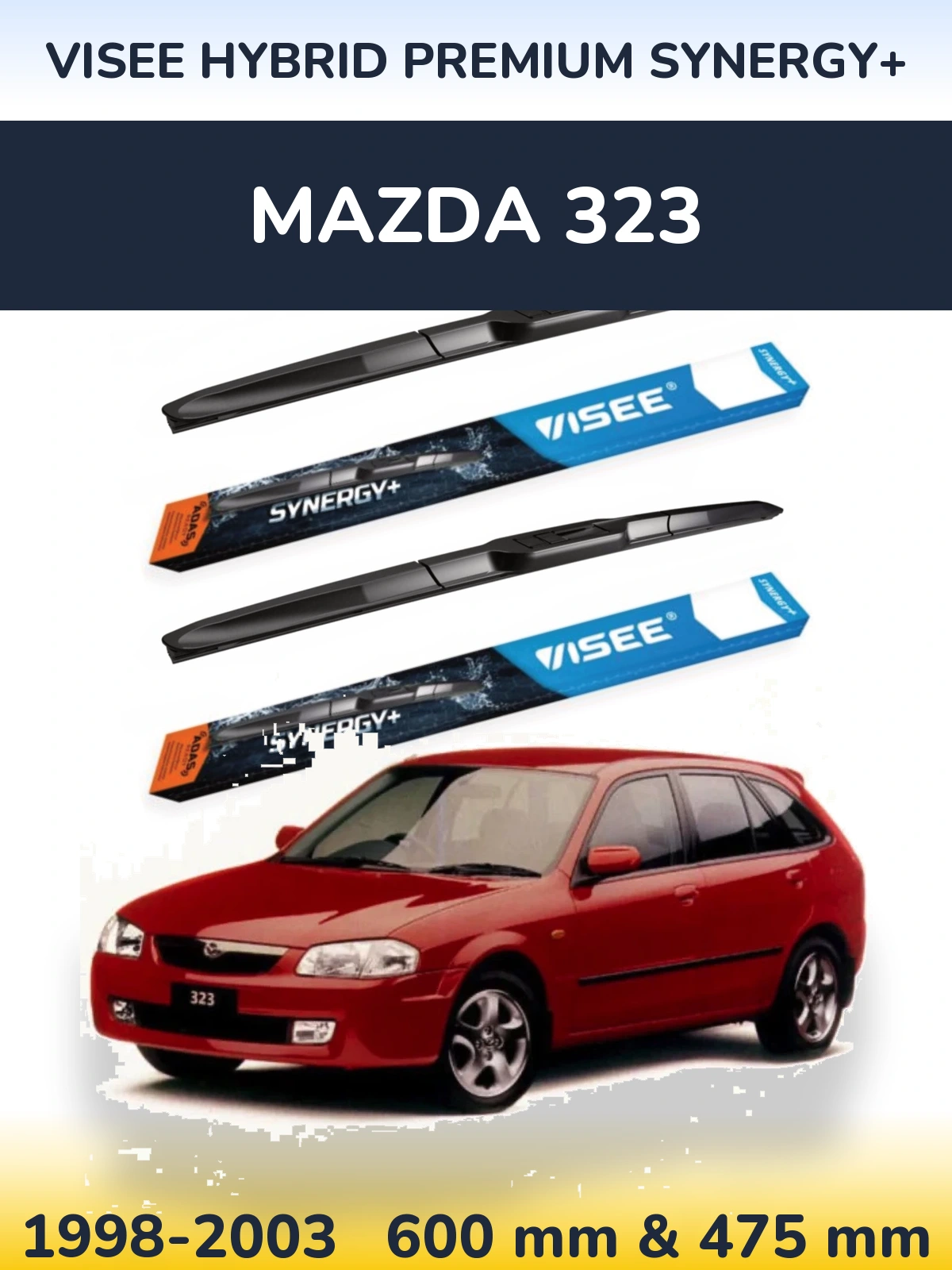 Komplet przednich wycieraczek VISEE HYBRID PREMIUM SYNERGY+ 600 & 475 mm do Mazda 323 1998-2003