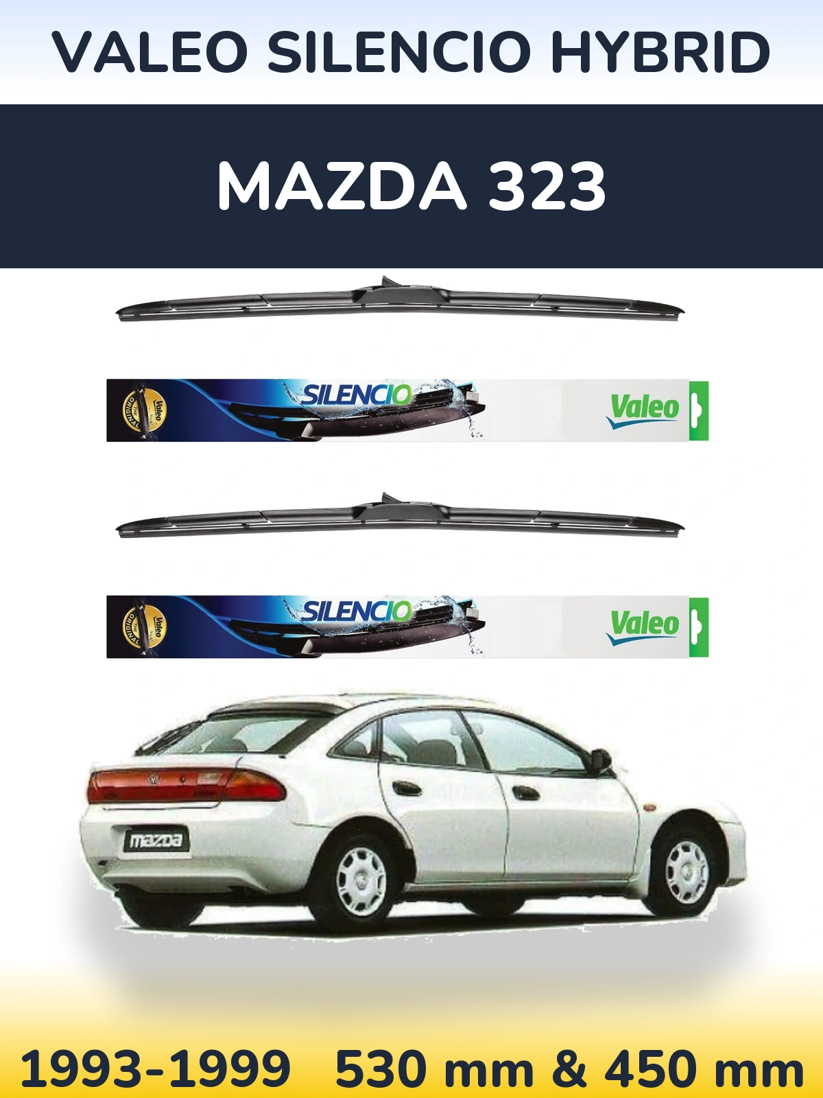 Komplet przednich wycieraczek Valeo Silencio Hybrid 530 & 450 mm do Mazda 323 1993-1999