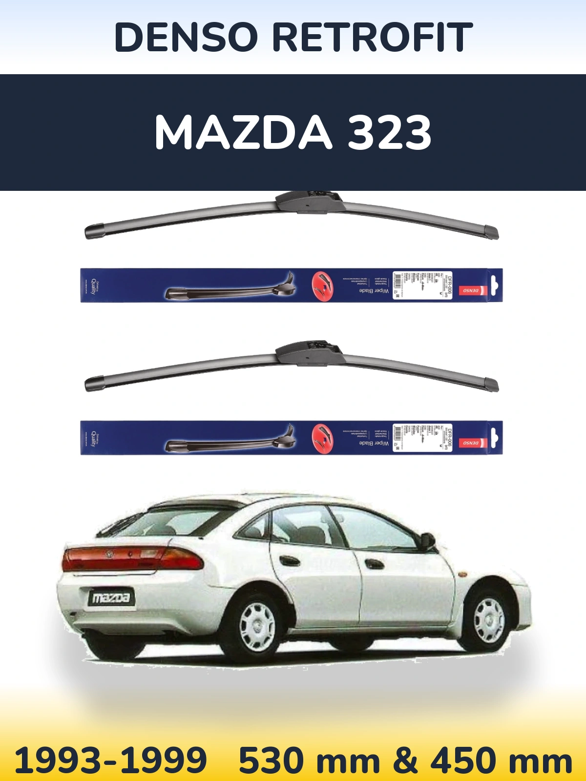 Komplet przednich wycieraczek Denso Retrofit 530 & 450 mm do Mazda 323 1993-1999