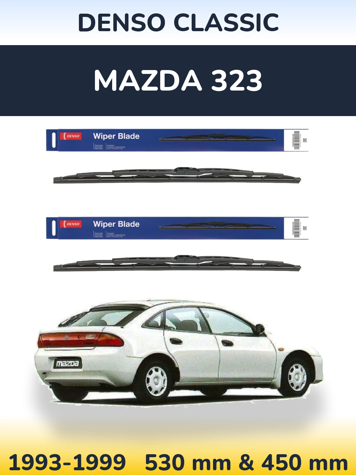 Front wiper blade set Denso Classic 530 & 450 mm for Mazda 323 1993-1999