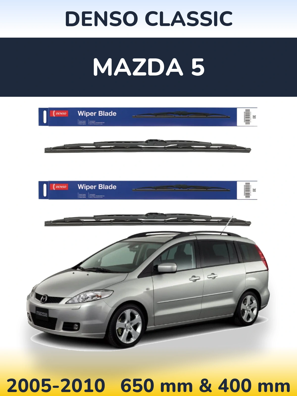Front wiper blade set Denso Classic 650 & 400 mm for Mazda 5 2005-2010