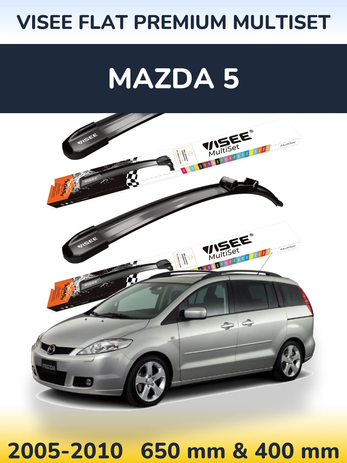 Комплект передних дворников VISEE FLAT PREMIUM MultiSet 650 & 400 мм для Mazda 5 2005-2010
