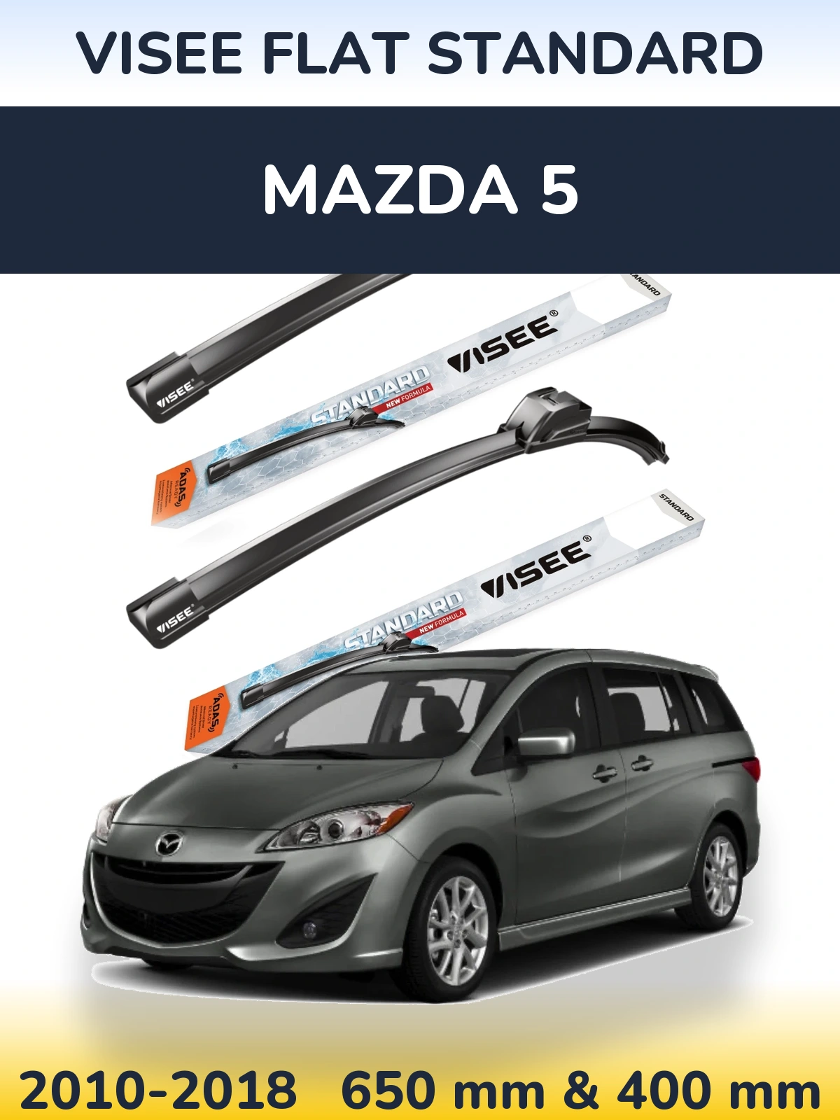 Komplet przednich wycieraczek VISEE FLAT STANDARD 650 & 400 mm do Mazda 5 2010-2018