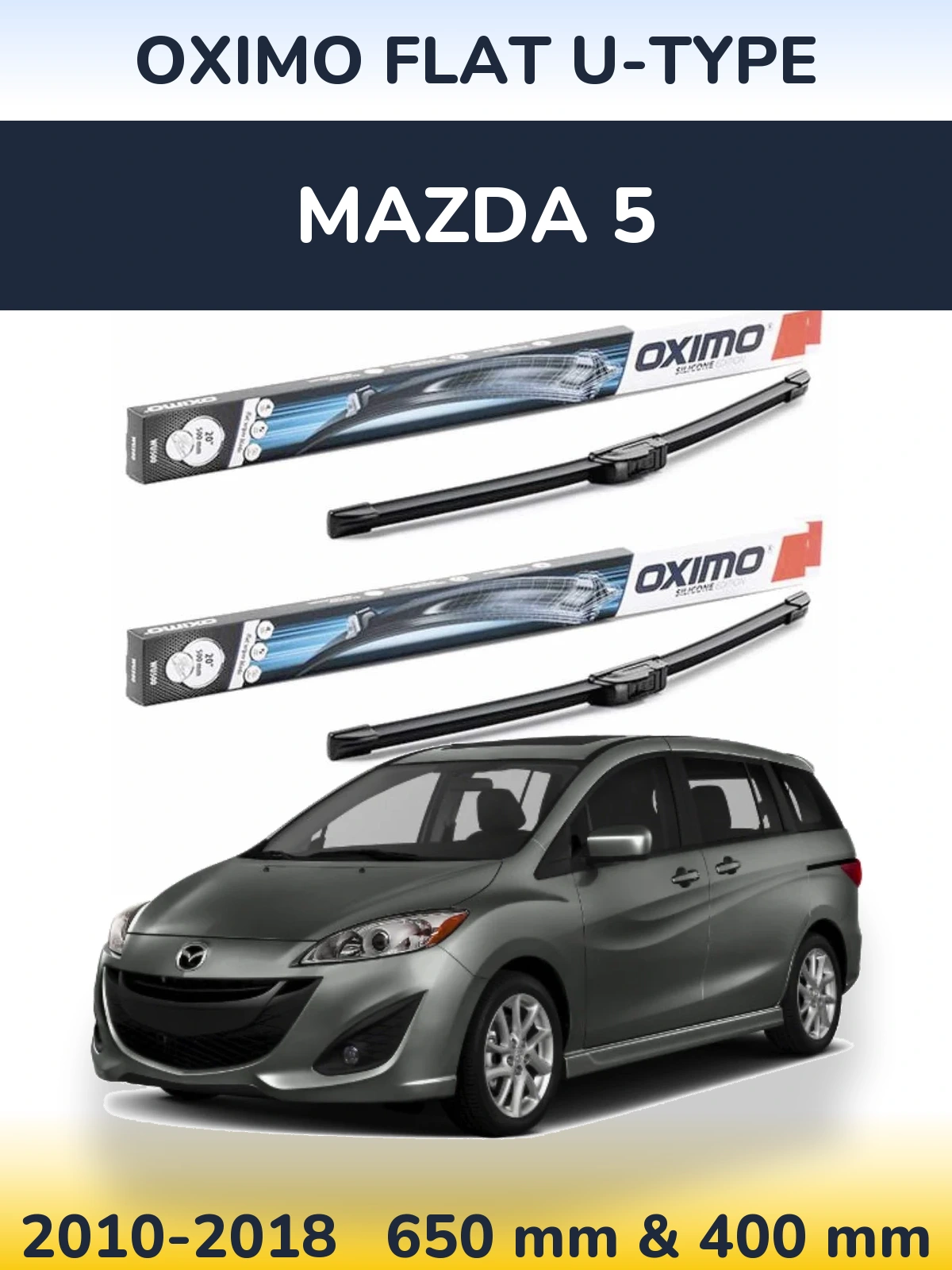 Komplet przednich wycieraczek Oximo Flat U-type 650 & 400 mm do Mazda 5 2010-2018
