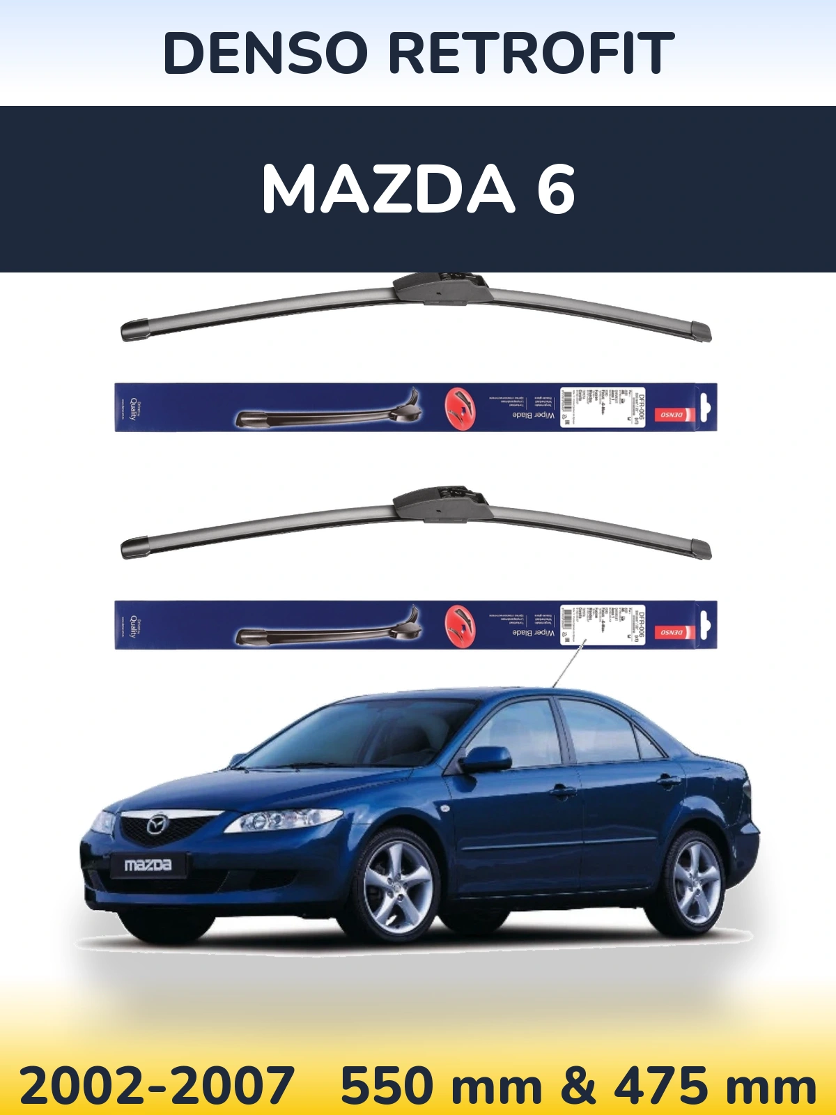 Komplet przednich wycieraczek Denso Retrofit 550 & 475 mm do Mazda 6 2002-2007
