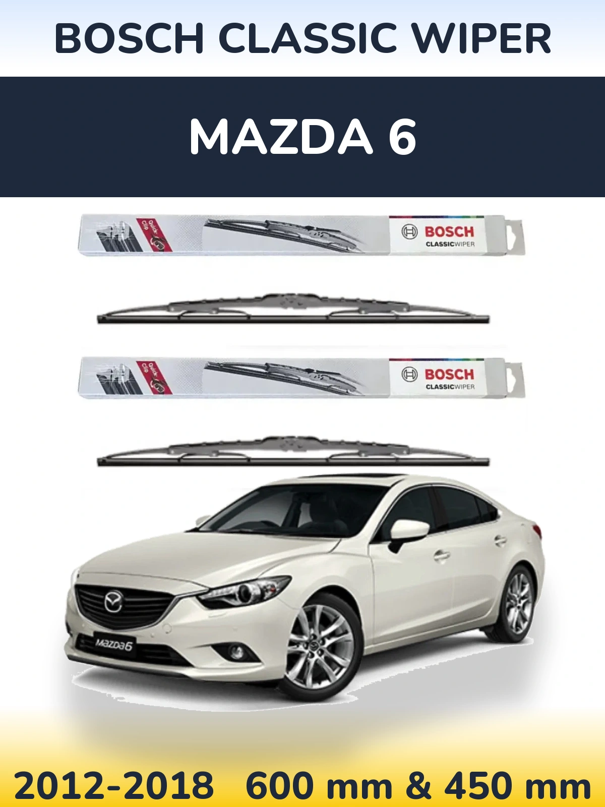 Front wiper blade set BOSCH Classic Wiper 600 & 450 mm for Mazda 6 2012-2018