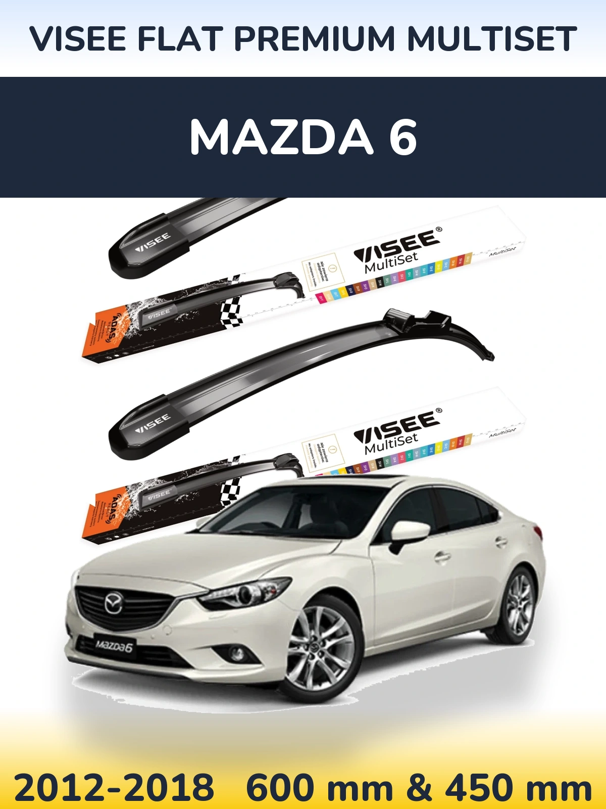 Front wiper blade set VISEE FLAT PREMIUM MultiSet 600 & 450 mm for Mazda 6 2012-2018
