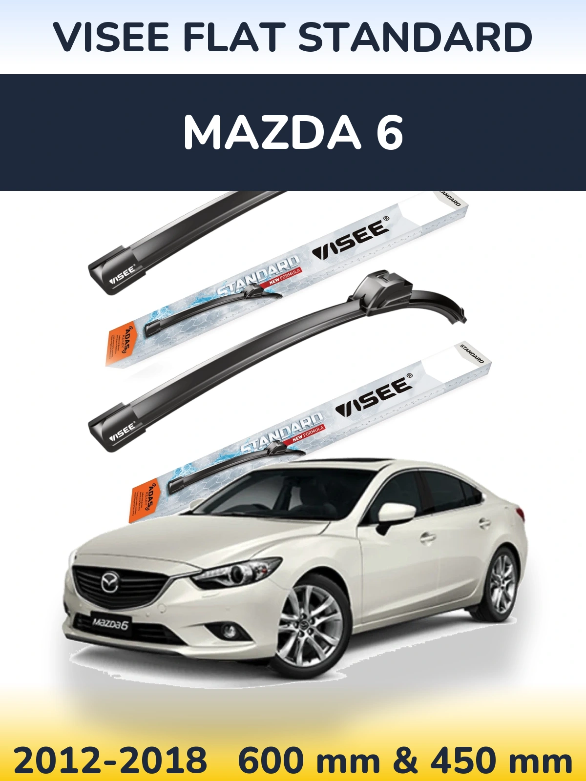 Front wiper blade set VISEE FLAT STANDARD 600 & 450 mm for Mazda 6 2012-2018