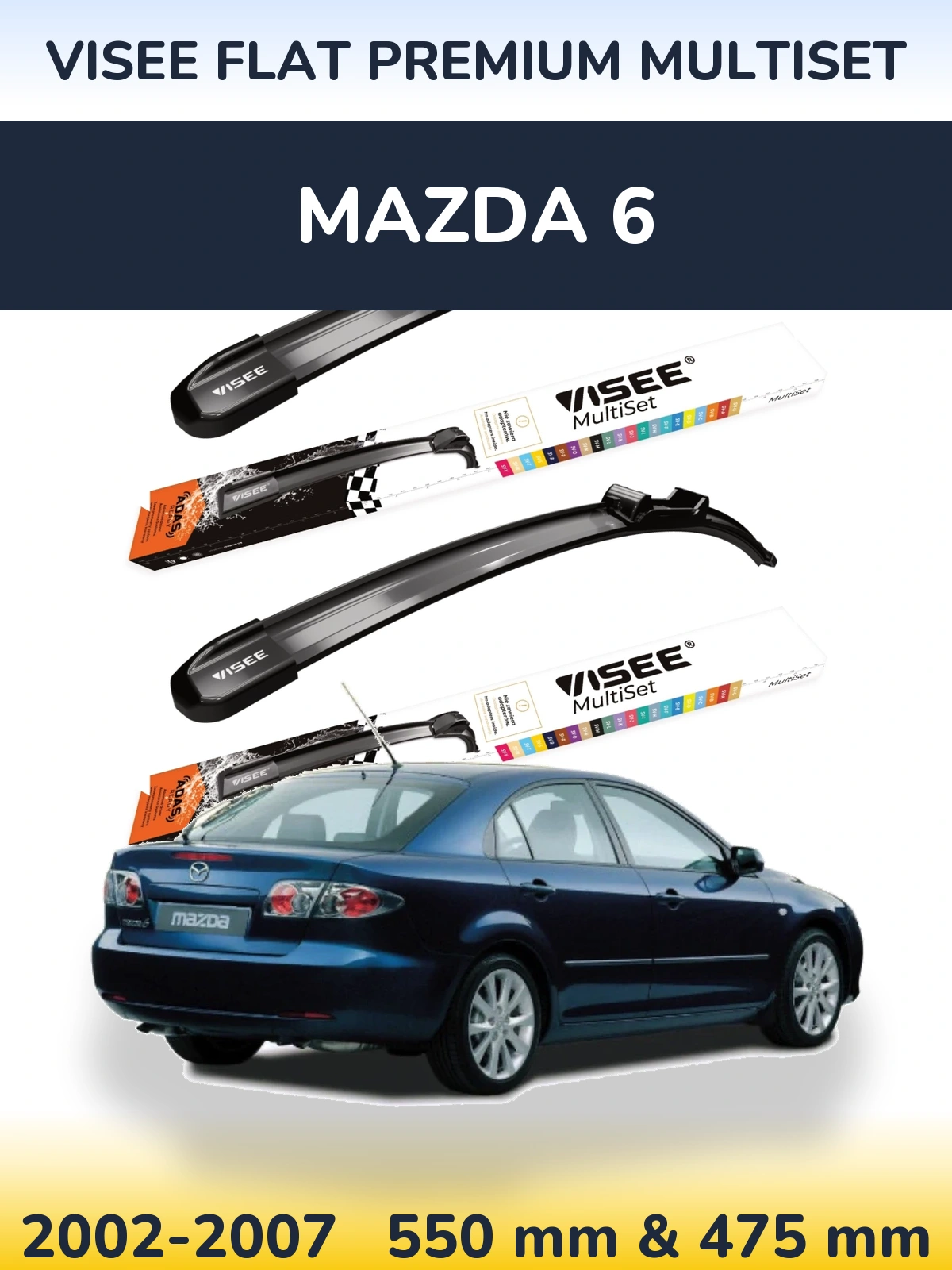 Komplet przednich wycieraczek VISEE FLAT PREMIUM MultiSet 550 & 475 mm do Mazda 6 2002-2007