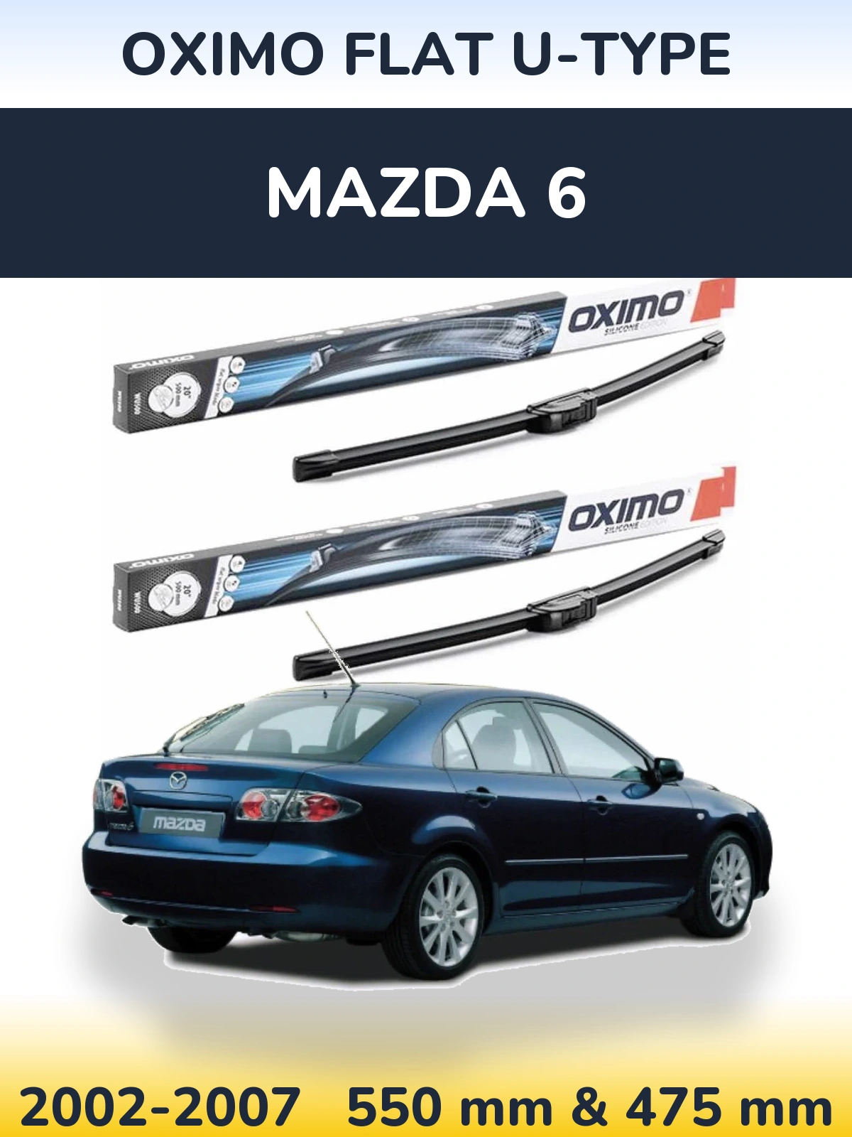Komplet przednich wycieraczek Oximo Flat U-type 550 & 475 mm do Mazda 6 2002-2007