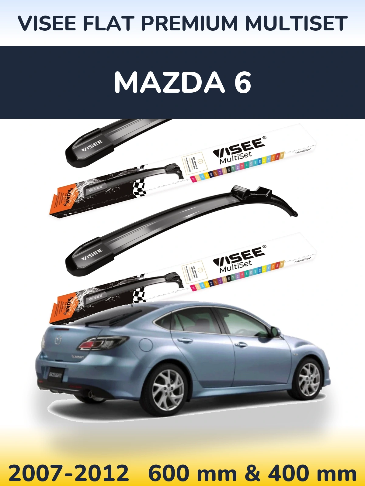 Комплект передних дворников VISEE FLAT PREMIUM MultiSet 600 & 400 мм для Mazda 6 2007-2012